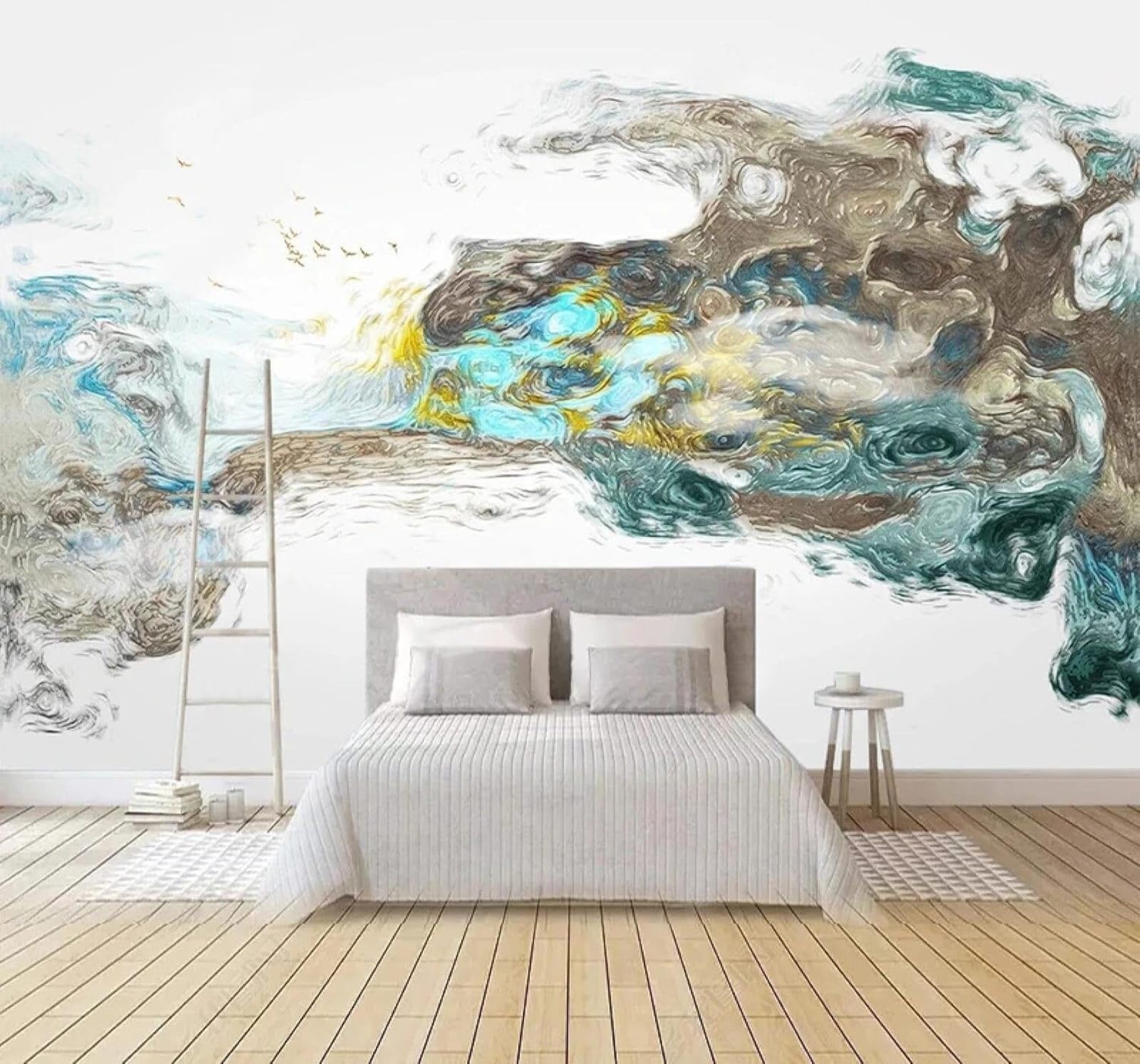 Xlming 200Cm×140Cm(B×H) Abstract Colourful Marble Effect Relief Birds 3D Wallpaper Luxury Home Dining Decor Paste Sofa Living Room The Wall For Bedroom Mural-200Cm×140Cm