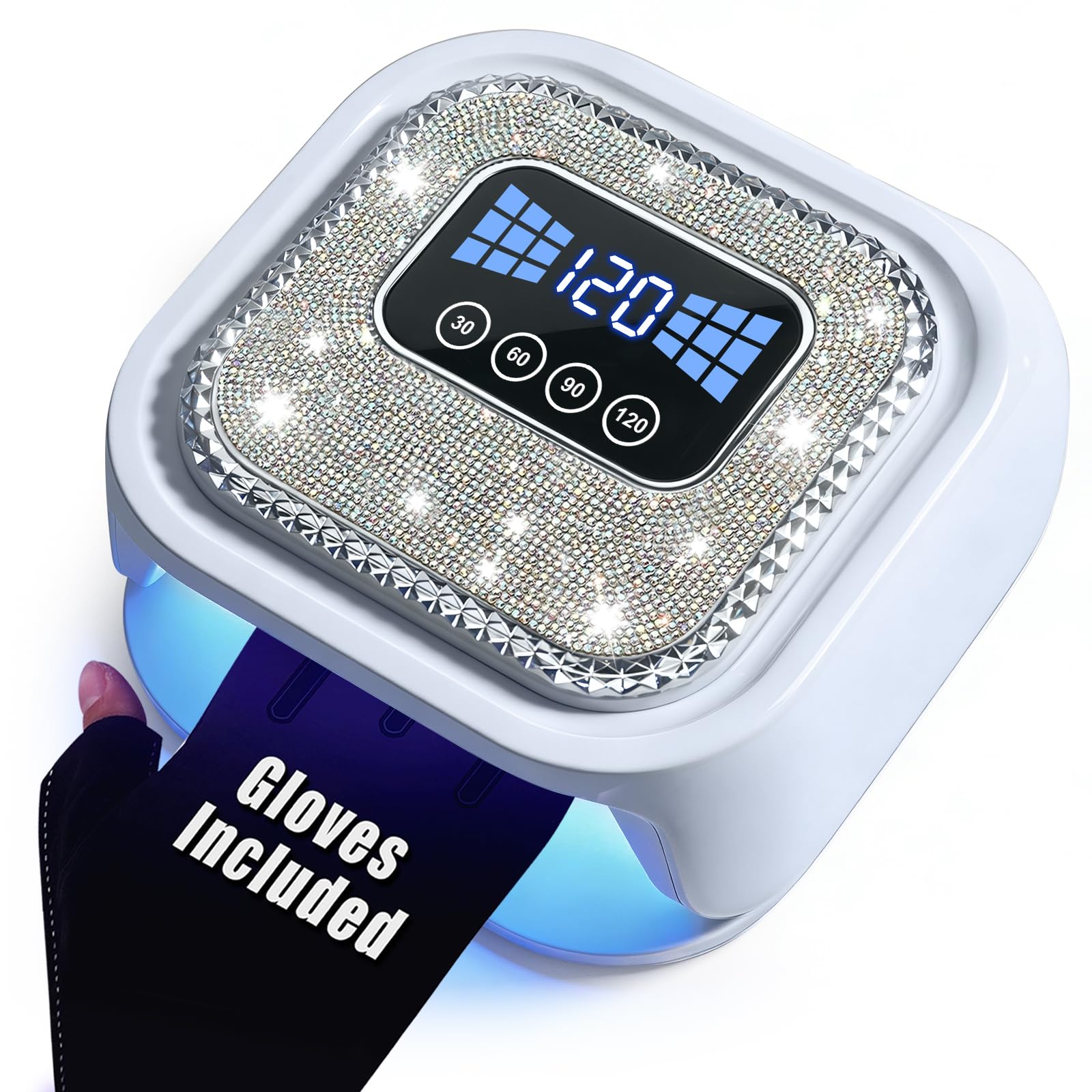 Lámpara LED UV de 80 W, secador de uñas de gel profesional con diamantes de imitación, 4 temporizadores, sensor automático, 36 cuentas LED, luz UV de curado rápido para todos los esmaltes de gel
