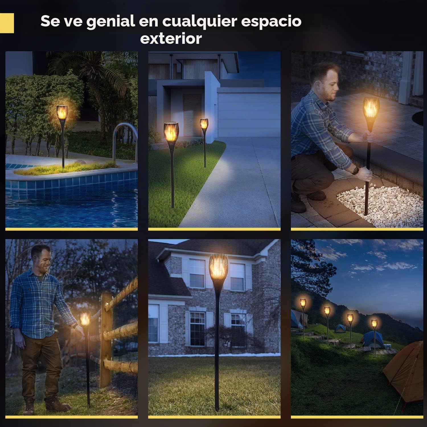 Everbeam P1 Antorcha Solar LED con Llama Parpadeante para Exterior - 2 Pack