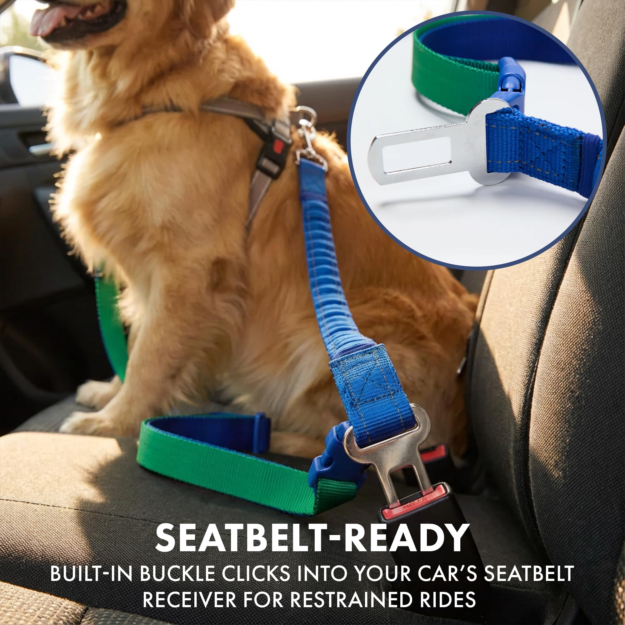 Spark Paws Handsfree Dog Leash – Shock Absorbing Waist Bungee Lead with 2 Padded Handles, Car Seatbelt Clip & Poop Bag Set, Heavy Duty Tactical Lead for Medium, Large & X-Large Breeds - Lime Wave - image 4