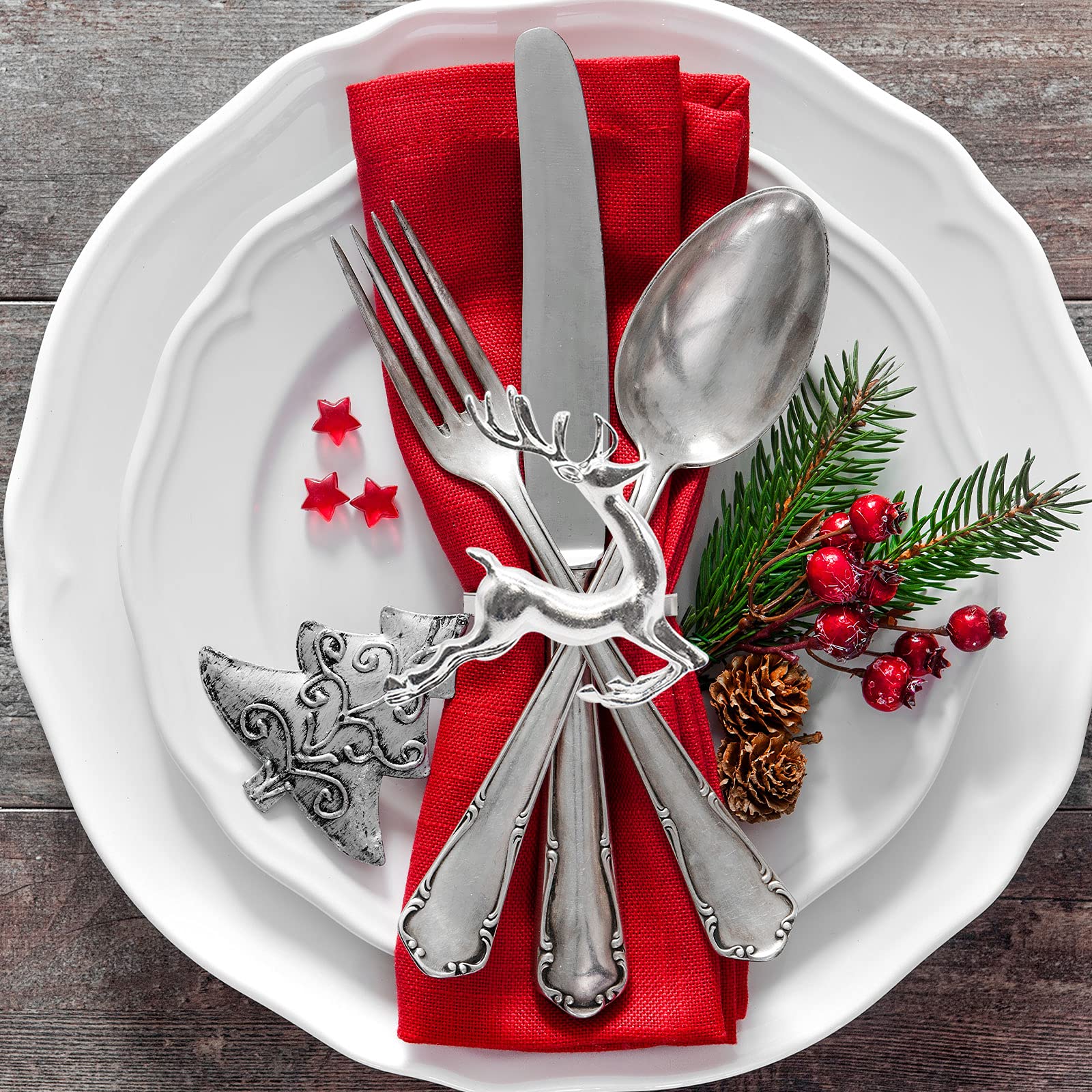 Lot De 8 Ronds De Serviette De Table En Bois Avec Renne Gravé