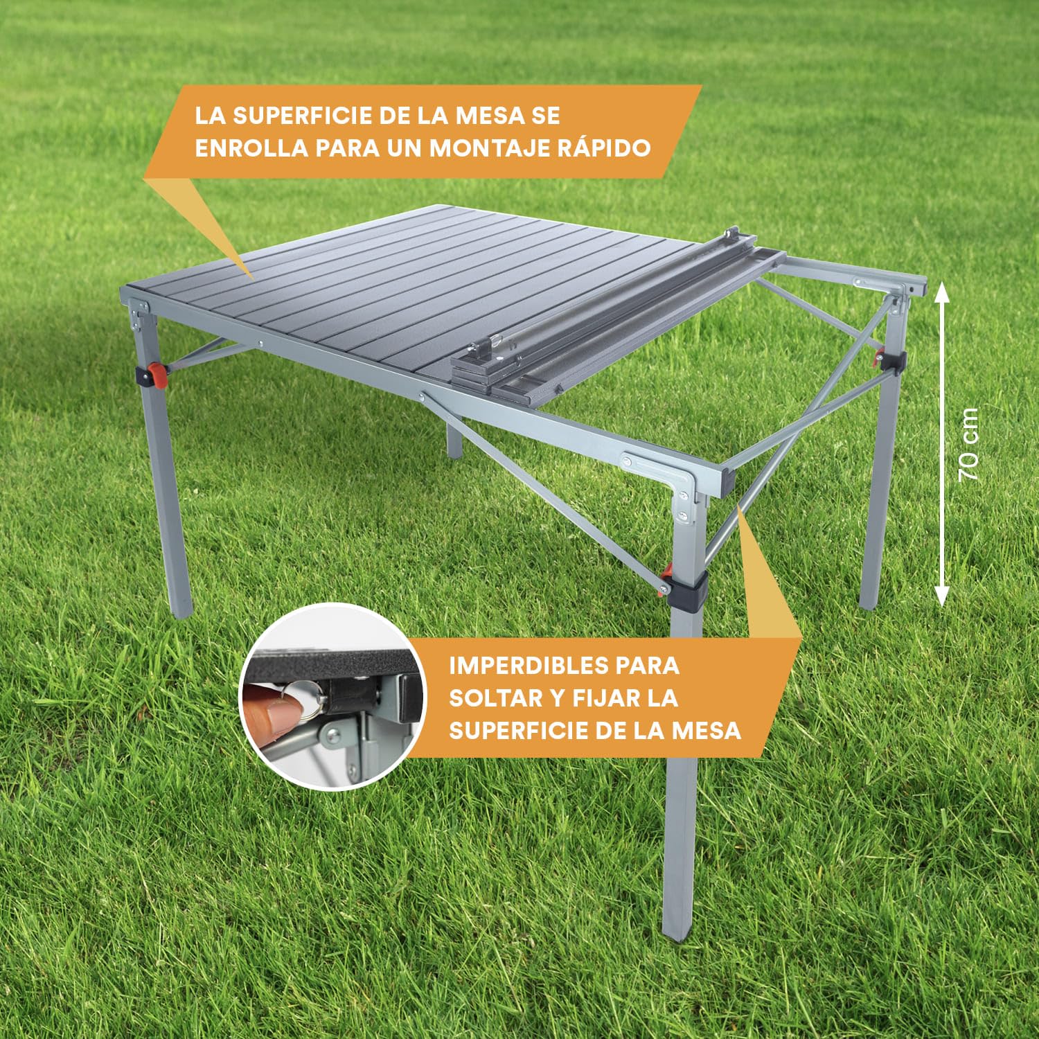 skandika Maikku - Mesa Plegable de Aluminio - 6 Personas - 107x70x70 cm - 80 kg de Capacidad de Carga - Muy Ligera - Bolsa de Transporte (Gris)