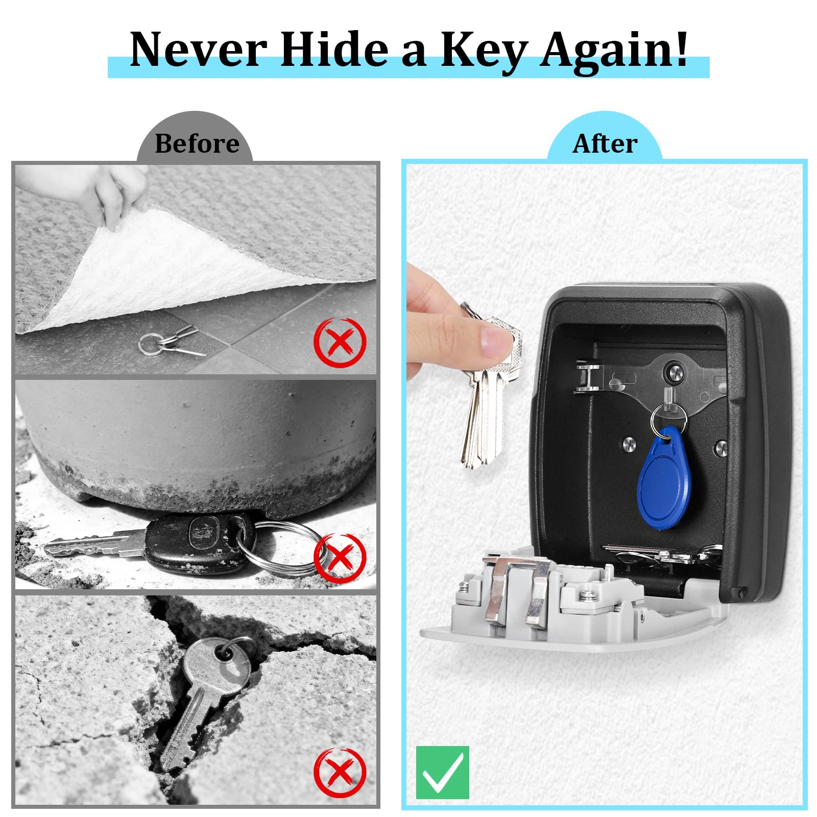 Cajetín Llaves con Código 4 Dígitos, Caja Llaves Pared Grande, Caja Seguridad Llave de Exterior, Guarda Llave Resistente e Impermeable para Casa, Garaje, Oficina y Jardín