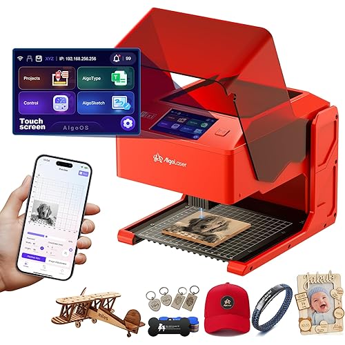 AlgoLaser 10W Laser Engraver Machine: Portable & Smart with 3.5" Touch Screen, Hand Drawing/Wireless/SD Card/Offline Engraving, AlgoOS 2.0 Self Developed System for Wood, Acrylic, Leather