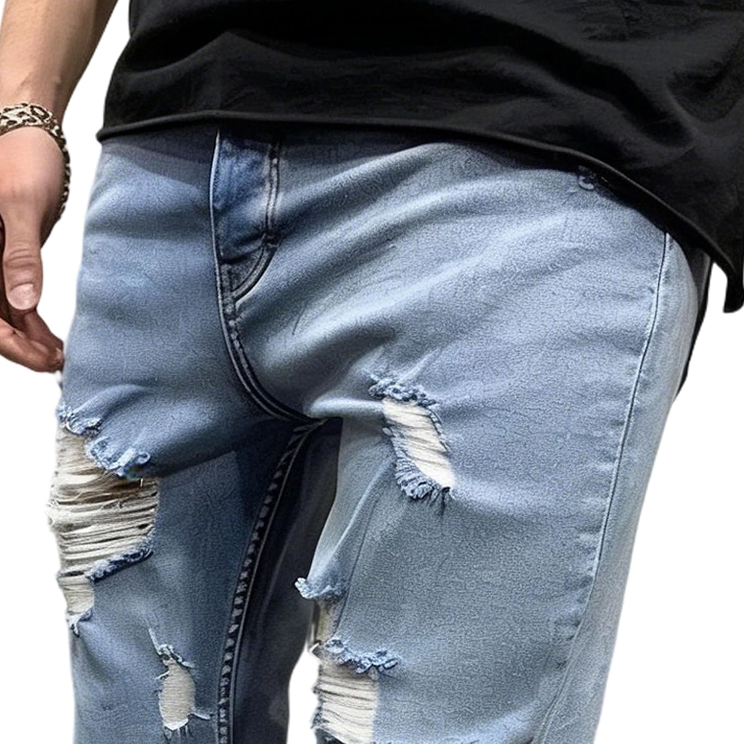 Maiyifu-GJ Men's Casual Denim Shorts Ripped Slim Fit Stretch Skinny Jean Shorts for Men
