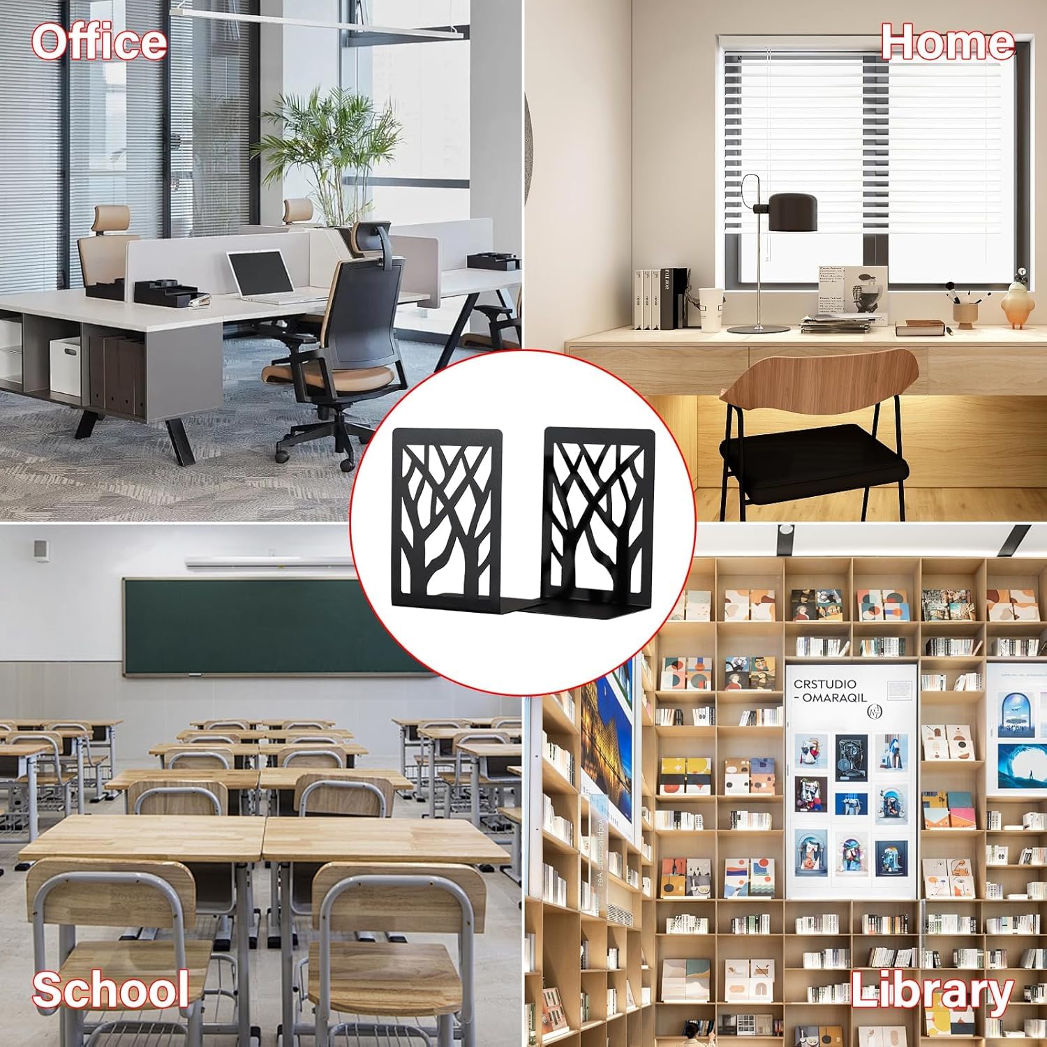 Fermalibri in Metallo per Scaffali, Bookends con Antiscivolo, Bianco