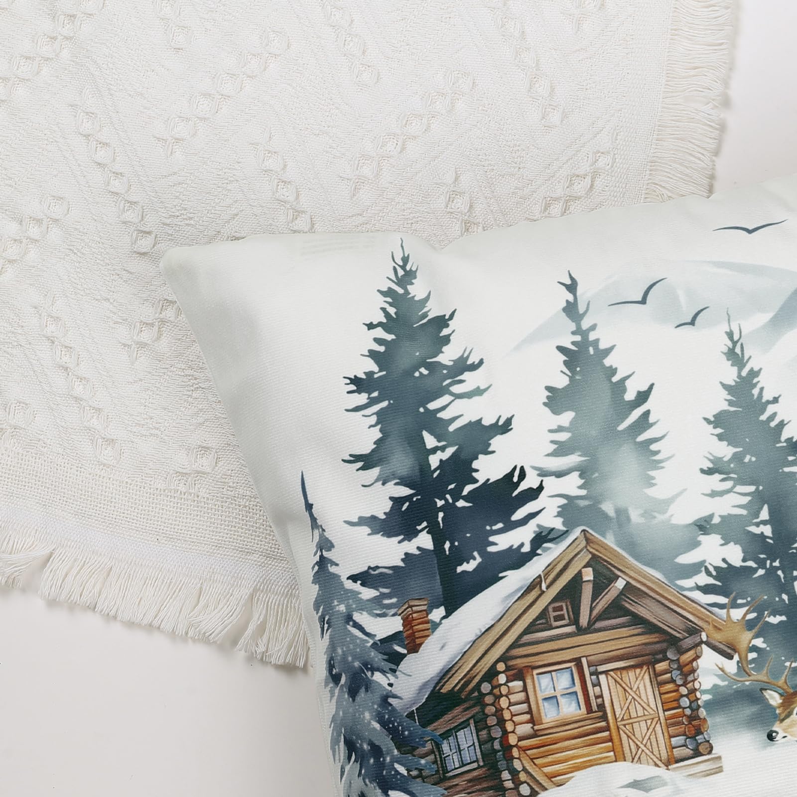 45x45 Lot De 4 Deco Noël Housses De Coussins Père Noël Lin Décoratif