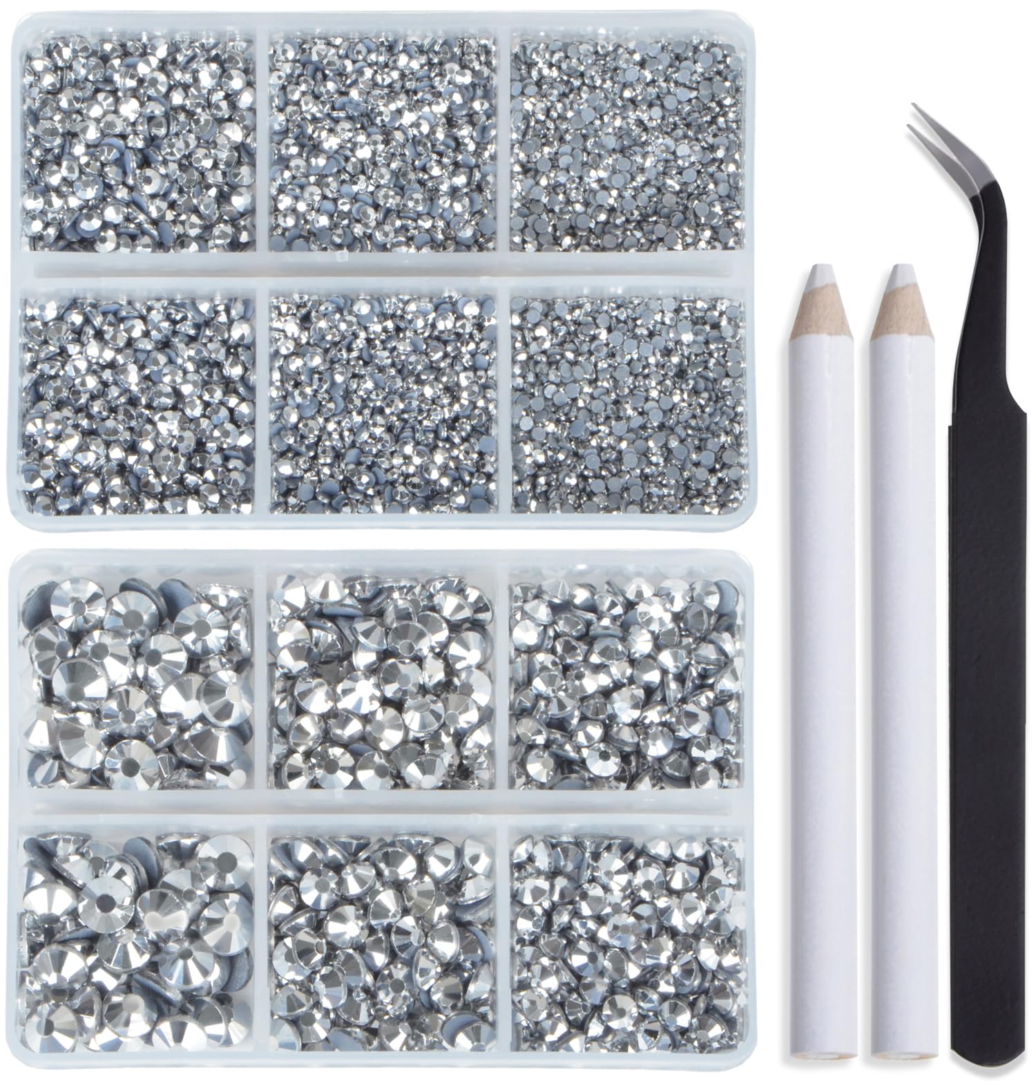 Bymitel Hotfix Crystal Rhinestones Round Gems for Crafts,Mixed 6 Sizes with Wax Pencil Kit, Labrdor 1.6-6.3mm SS4-SS30/8000pcs