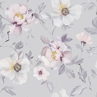 Purple Anemone Floral Wallpaper Vintage Watercolor Floral Contact Paper 17.7"x160" Self Adhesive Flower Wall Mural Botanical Peel and Stick Wallpaper Removable Purple Wall Paper for Bathroom