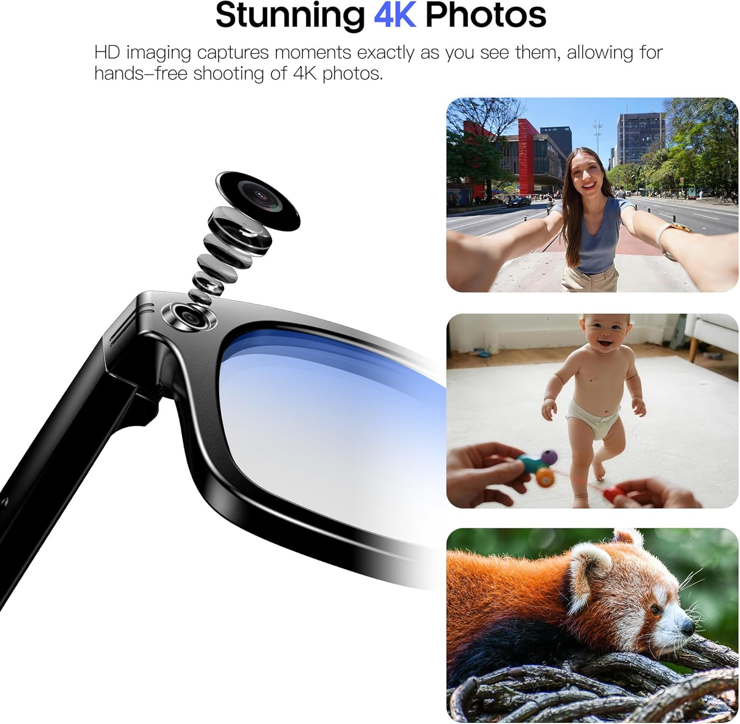 AI Smart Camera Glasses 8MP Camera for Women Men, 4K Photos & 1080P Video Recording,Anti-Shake, 12H Music/Bluetooth Calls, Real-time Translation/GPT Object Recognition (Anti-Blue Light)