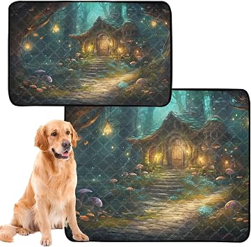 Fairy Fantasy Forest Washable Pee Pads for Dogs, 2 Pack Non-Slip Waterproof Cat Dog Pee Pad Reusable Puppy Pads, Absorbent Pet Training Pad for Bed Sofa Crate