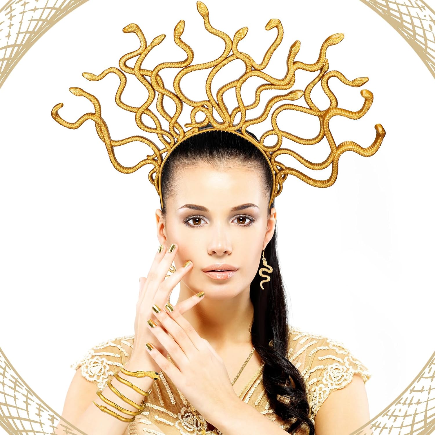 BBTO 5 Pcs Halloween Medusa Snake Costume Medusa Headpiece Headband Necklace Earrings Ring Bracelet for Women Accessories - Image 6