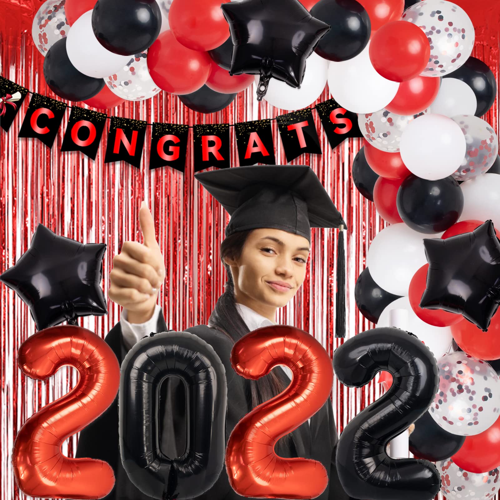 Buy Graduation Party Decorations 2022 Red and Black 74pcs Red Black