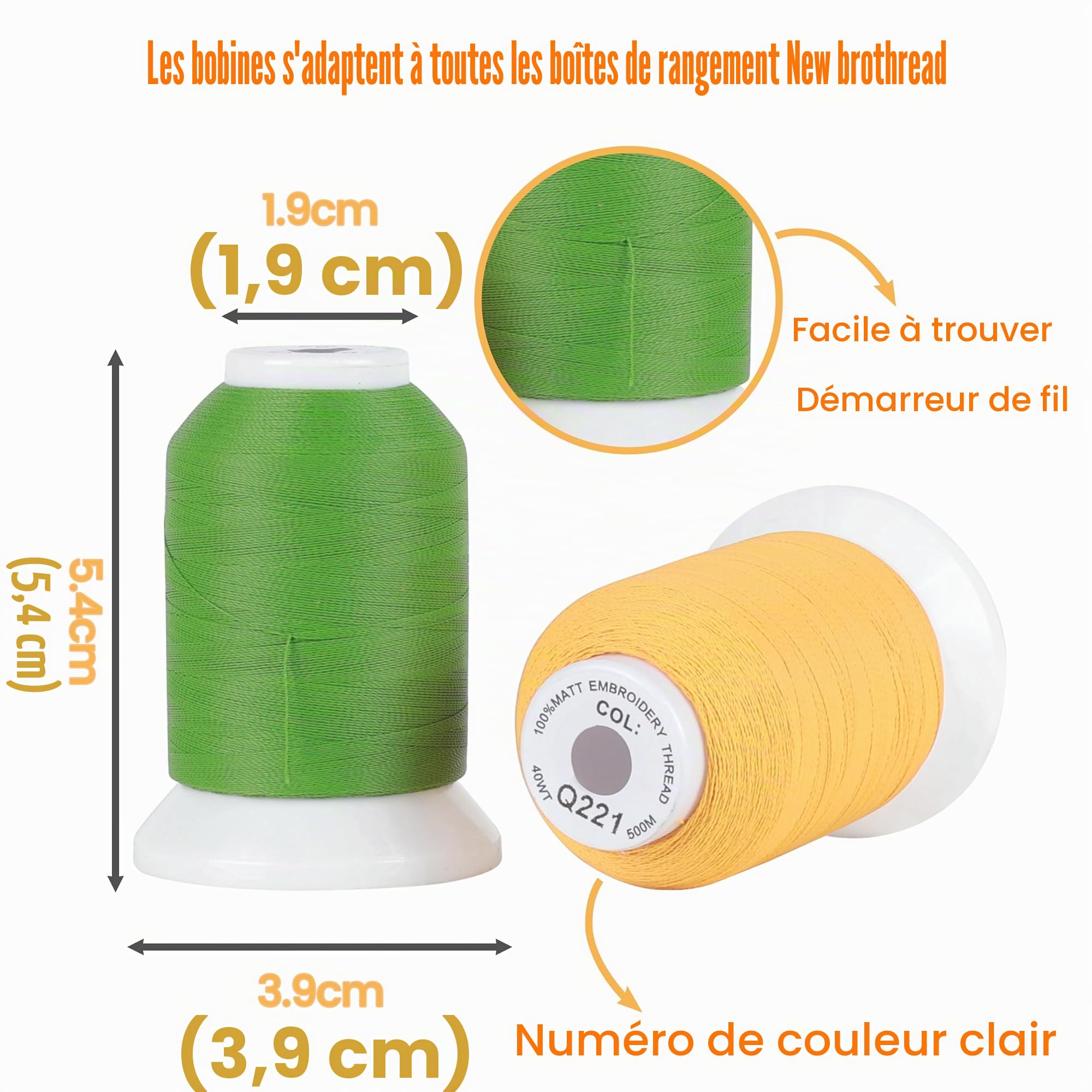 New brothread 100% Frosted Mat Fil à broder 72 Bobines 40WT 500M pour Brother/Babylock/Janome/Singer/Pfaff Husqvarna/Bernina Machines à coudre et à broder
