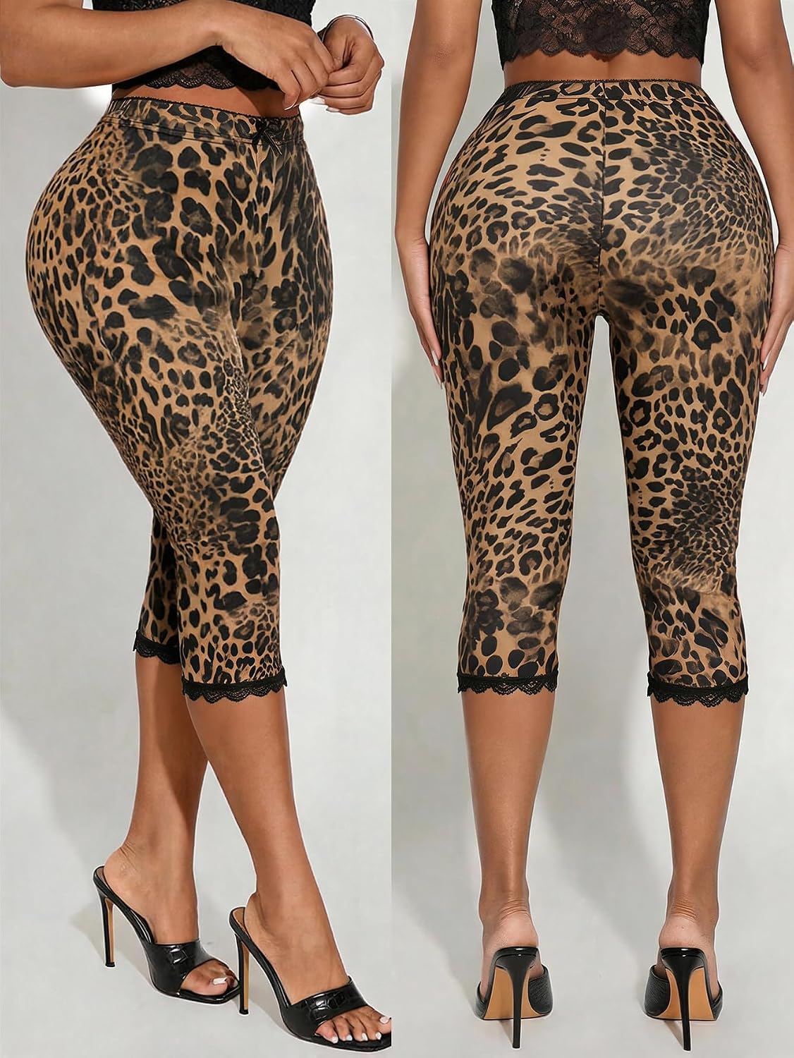 Milumia Women's Leopard Capri Leggings Y2K Cheetah Print 3/4 Cropped Pants