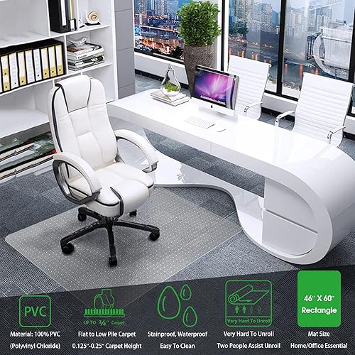 Miniatura 4 de 100pointONE Tapete para silla de oficina para alfombra de pelo bajo, 46 x 60 pulgadas, tapete protector de alfombra transparente para silla de