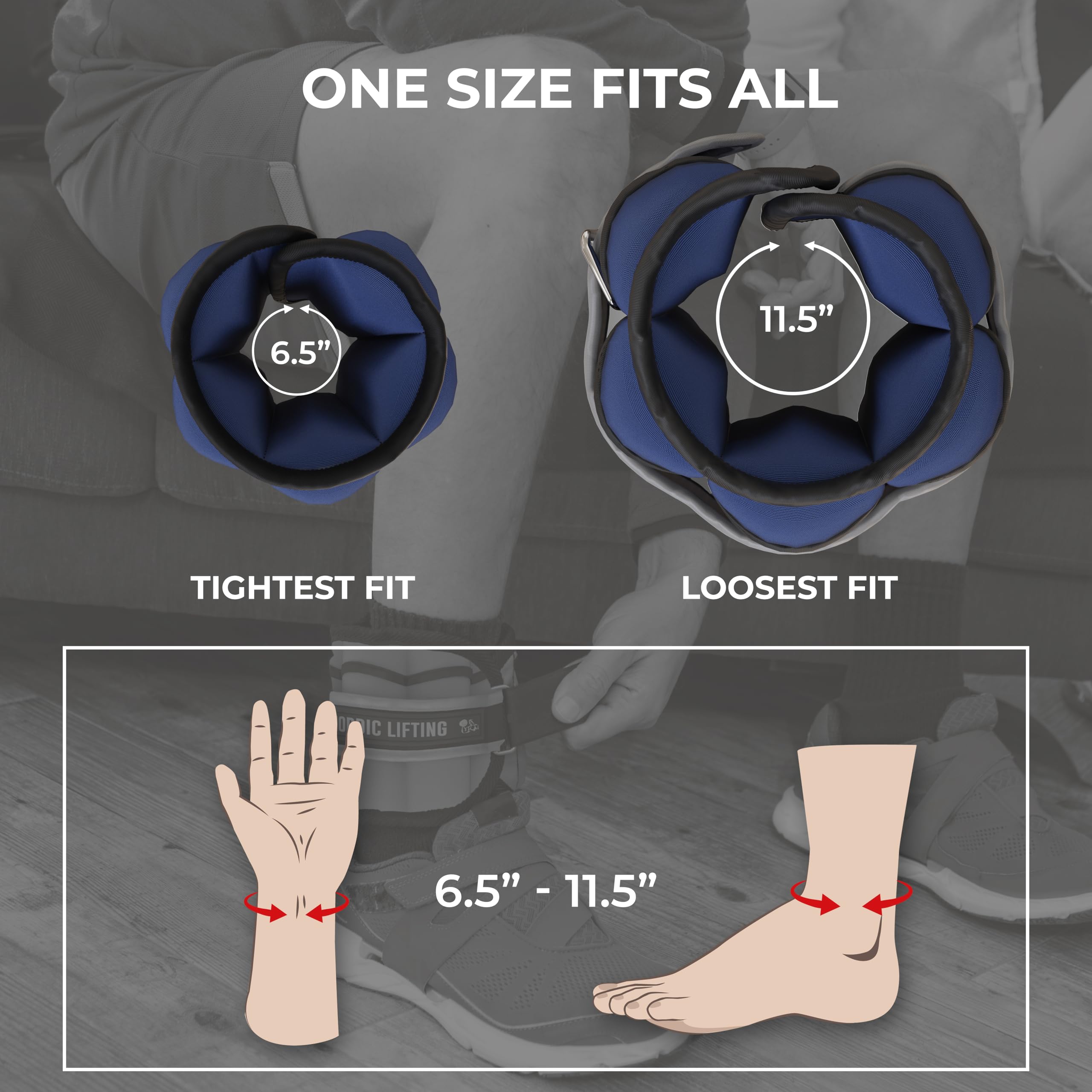 Nordic Lifting Sangle de cheville réglable – 1 paire de poignets lestés de 1 à 2,3 kg pour la marche, le fitness et l'entraînement