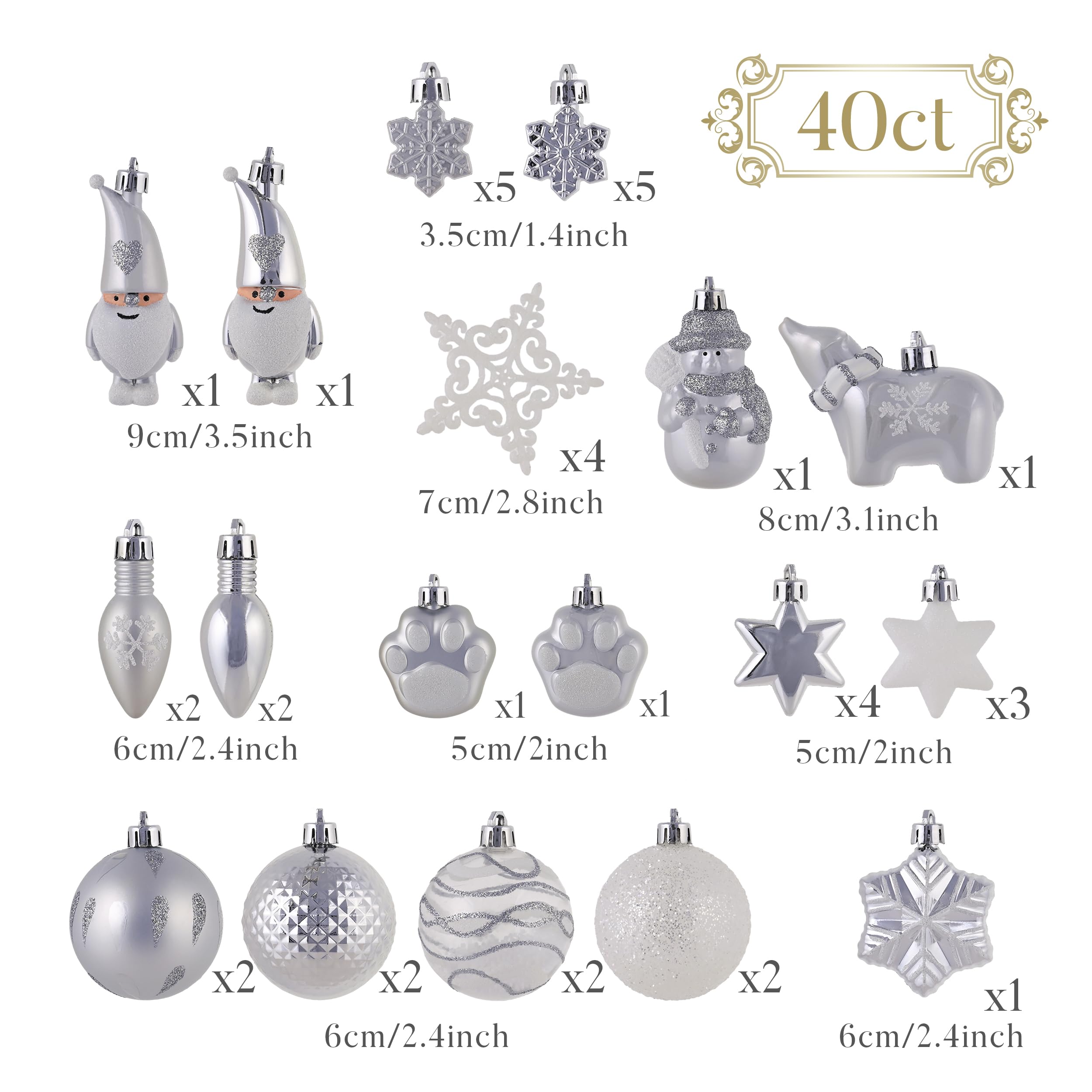 Victor's Workshop Boule de Noel pour Decoration Noel,40pcs Boules de Noel Blanc Argenté Transparente pour Deco Sapin de Noel,Personnalisée,Incassable,GNOME à Suspendre,Cadeau Noel,WKD23PB-0068