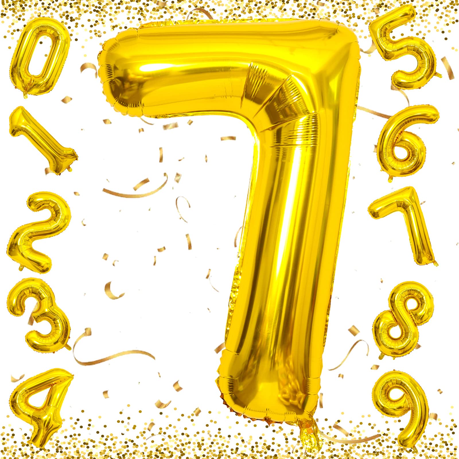 KAINSY 40In Giant Digital Number 7 Balloon Gold, 7th Birthday Decorations for Boys and Girls, Foil Mylar Big Number 7 Balloons for Birthday Party Anniversary Supplies Decorations (Gold Number 7)