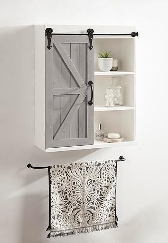 Miniatura 8 de Kate and Laurel Cates - Armario de pared rústico, 22 x 28; blanco y gris; armario de almacenamiento montado en la pared de granja