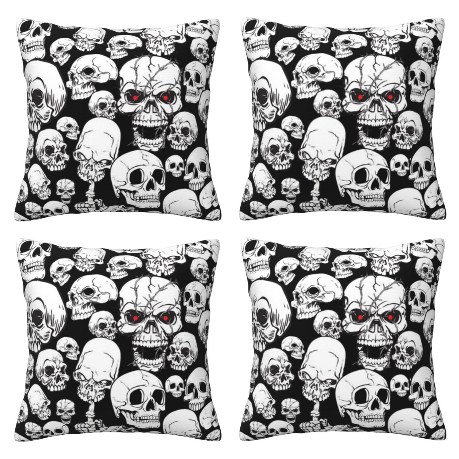Evil Skull Printed Pillow Case Set Of 4 - Square Cushion Cover Modern Pillowcase 45x45 Cm