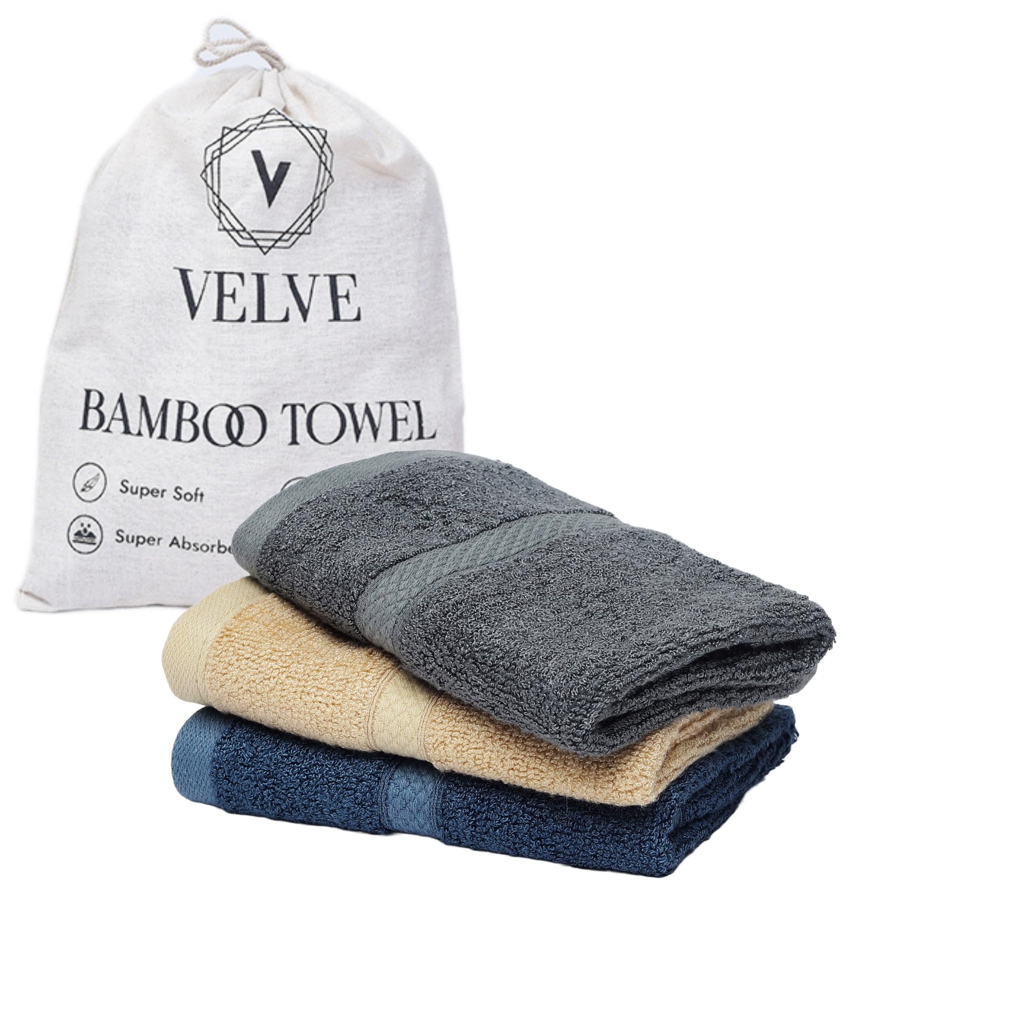 Velve 100% Bamboo Face Towel | Ultra Soft, Absorbent & Quick Dry Towels for Facewash, Gym, Travel, Sports | Suitable for Sensitive Skin | Pocket Size & Easy to Carry | Set of 3-Royal Blue, Beige, Grey-image-31