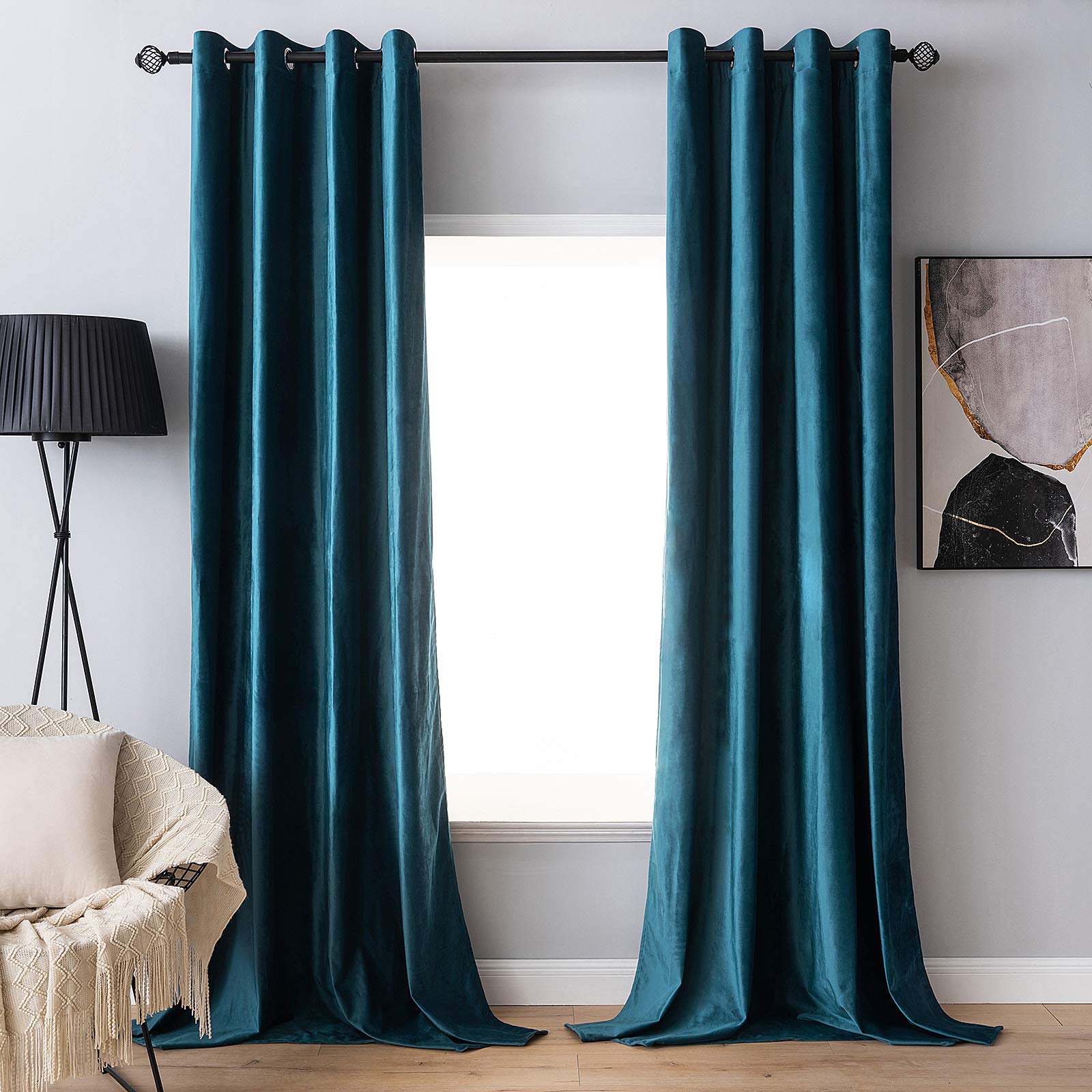 Buy MIULEE PeacockBlue Velvet Curtains Blackout Thermal Insulated 55