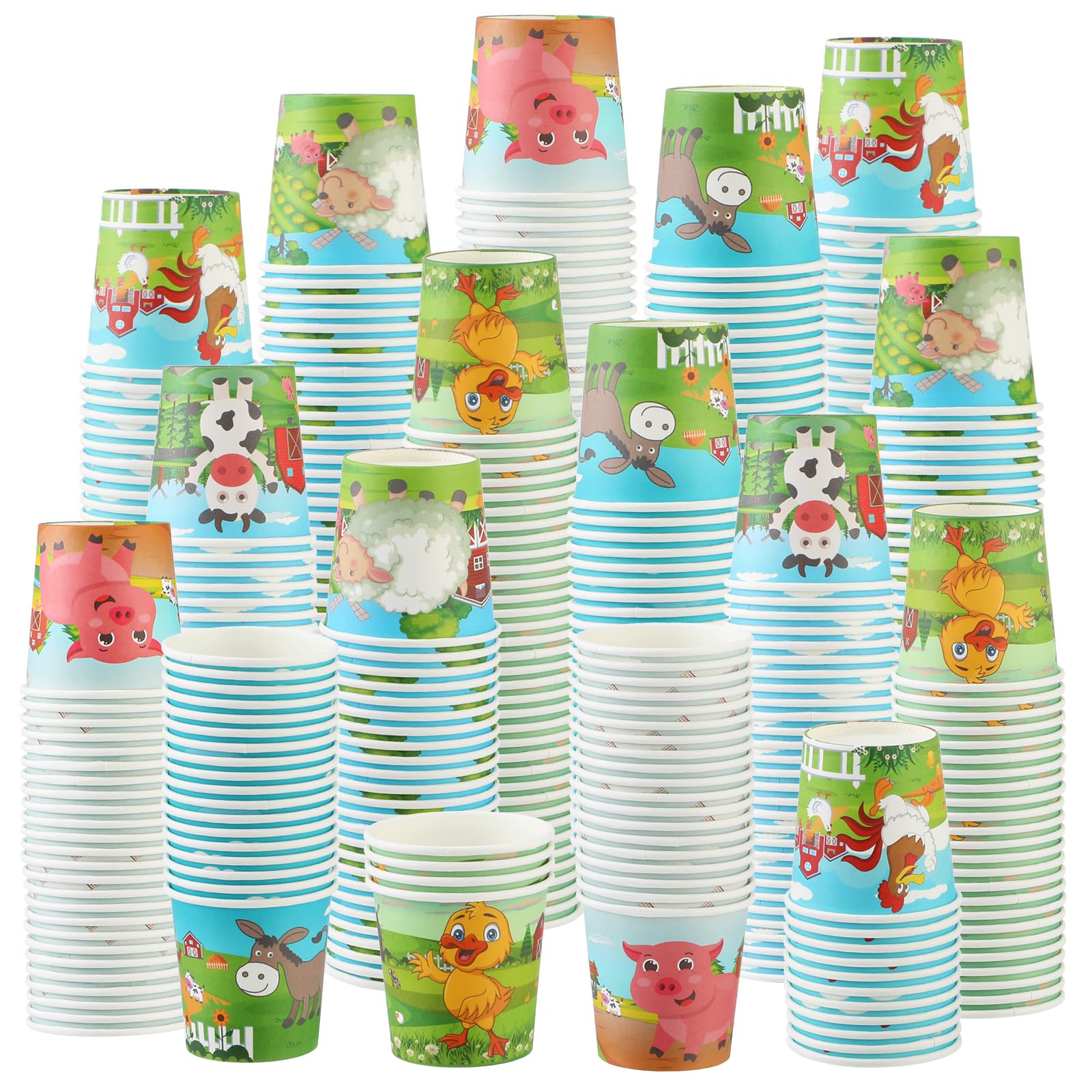 Amyhill 300 Pack 5 oz Cups for Kids Animals Paper Cups Disposable Cups Small Bathroom Cups Mini Mouthwash Cup Bulk for Christmas Party, Picnic (Farm