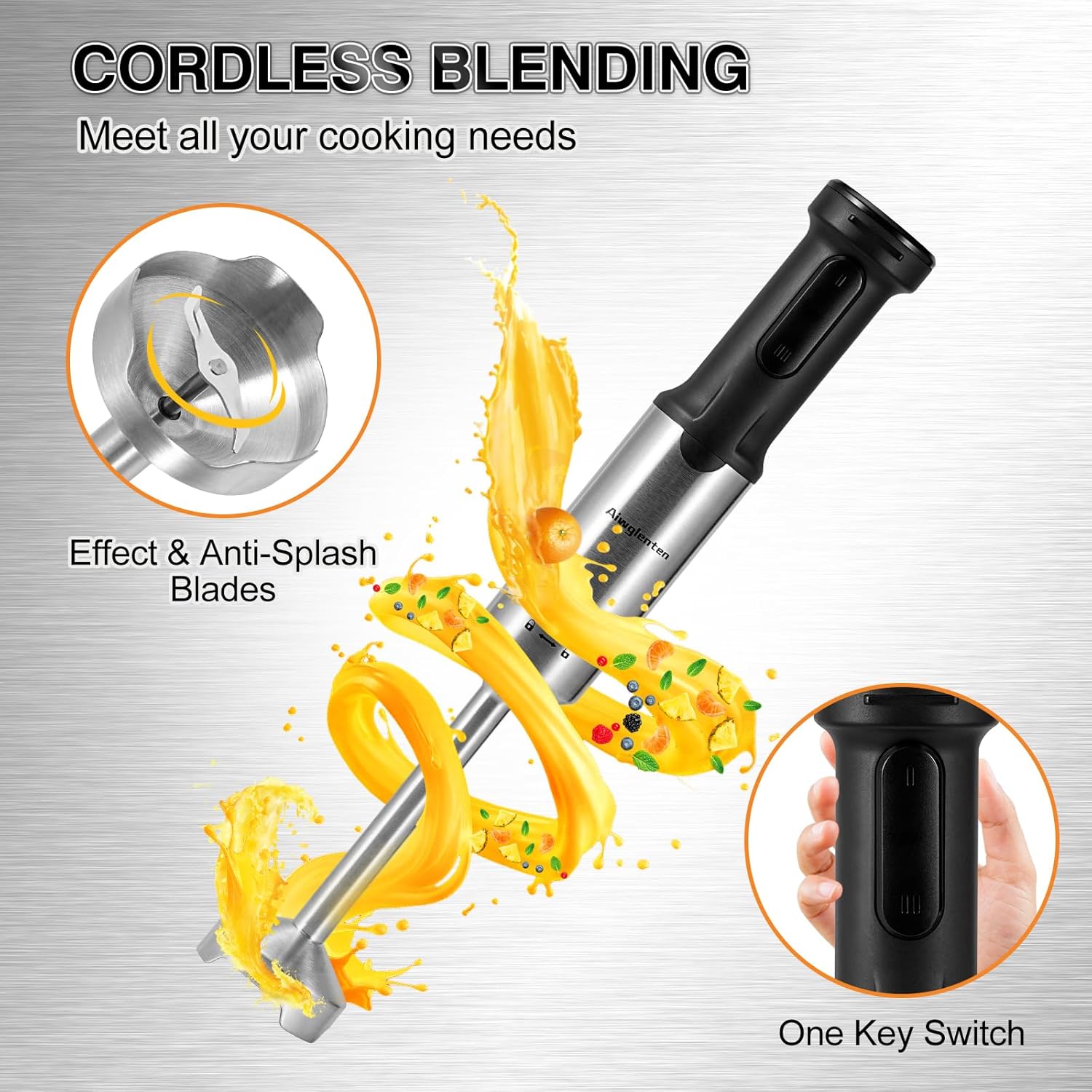 Cordless Rechargeable Hand Mixer Accessories 5-in-1, Variable Speed Mix, Can Make Eleven Cups of Juice on a Single Charge, Portable Easy to Control Stick Mixers, Sauces, Soups, Baby Food