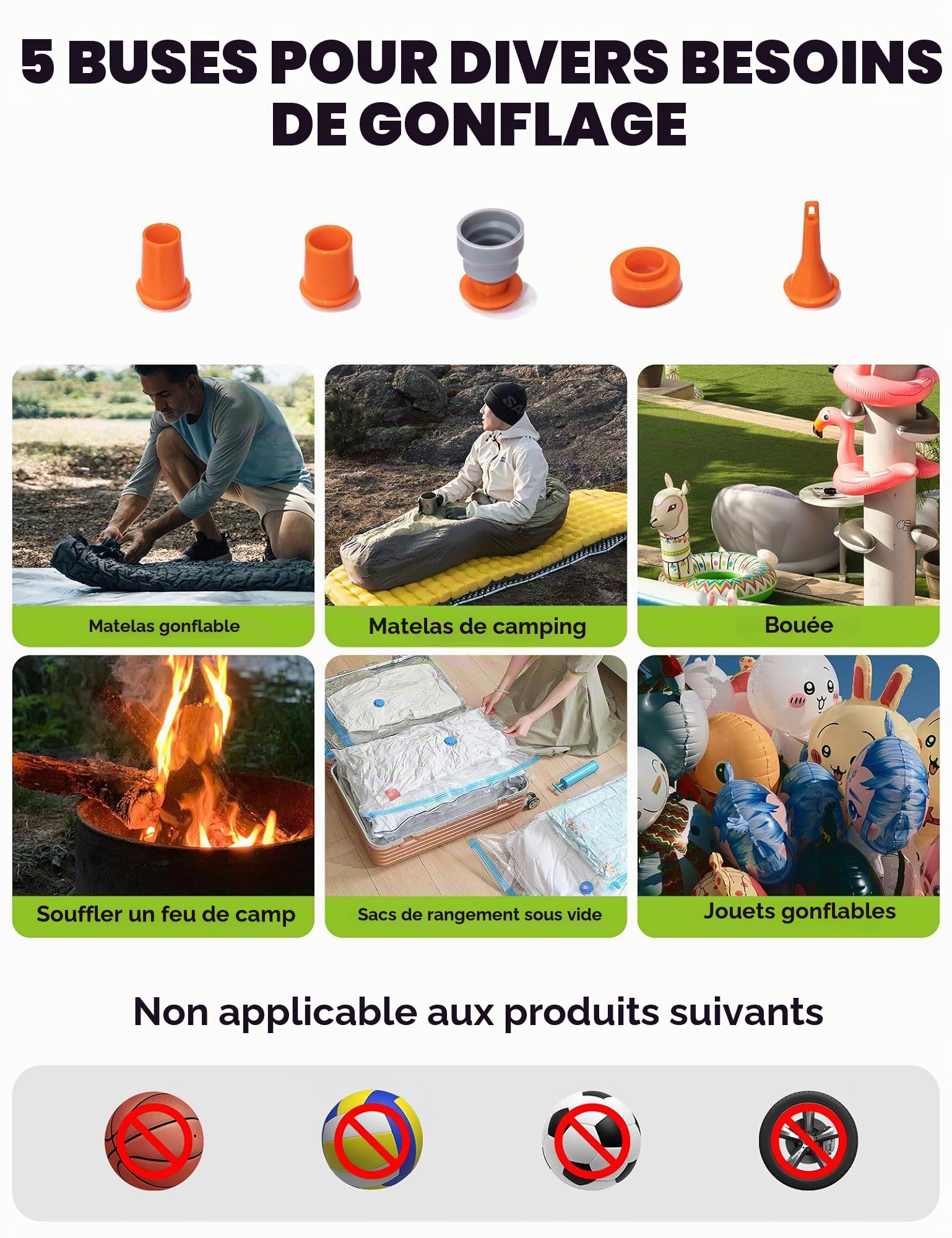 Mini Pompe Électrique Portable 45 g, Pompe à Air Ultra Légère USB-C, Gonflage Dégonflage LED, 5 Embouts pour Matelas Gonflable, Bouée, Sac sous Vide, Camping