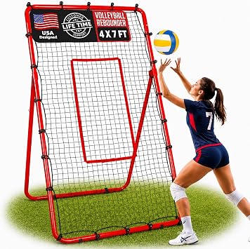 ZEALFEEL Volleyball Rebounder Net, 6 Adjustable Angle 4x7FT Trainer | 45-Ply HDPE Net for Passing, Setting, Serving & Spiking, Portable Design for Solo Training at Home, Backyard or Garage