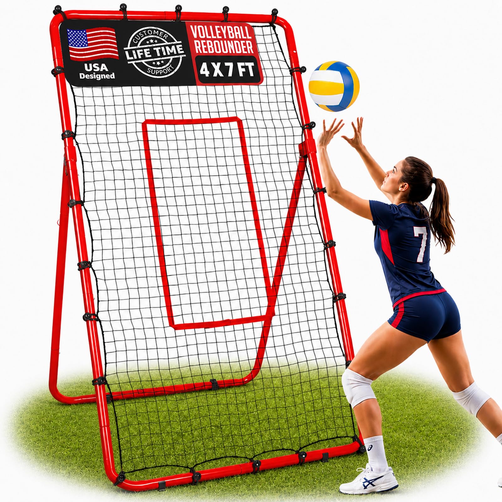 ZEALFEEL Volleyball Rebounder Net, 6 Adjustable Angle 4x7FT Trainer