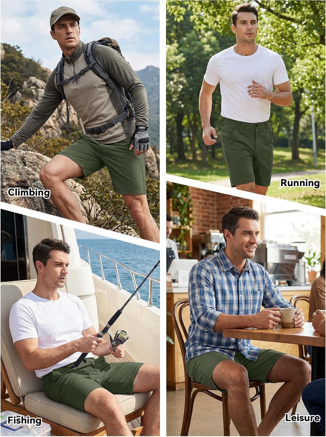 Men's Relaxed Fit Casual Shorts 4-Pocket Golf Shorts Knee-Length Hiking Shorts (NO Belt)