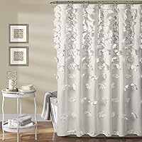 Lush Decor Riley White Bow Shower Curtain 72x72 - Coquette Cottage Core Fabric Bathroom Curtain with Handmade Bows