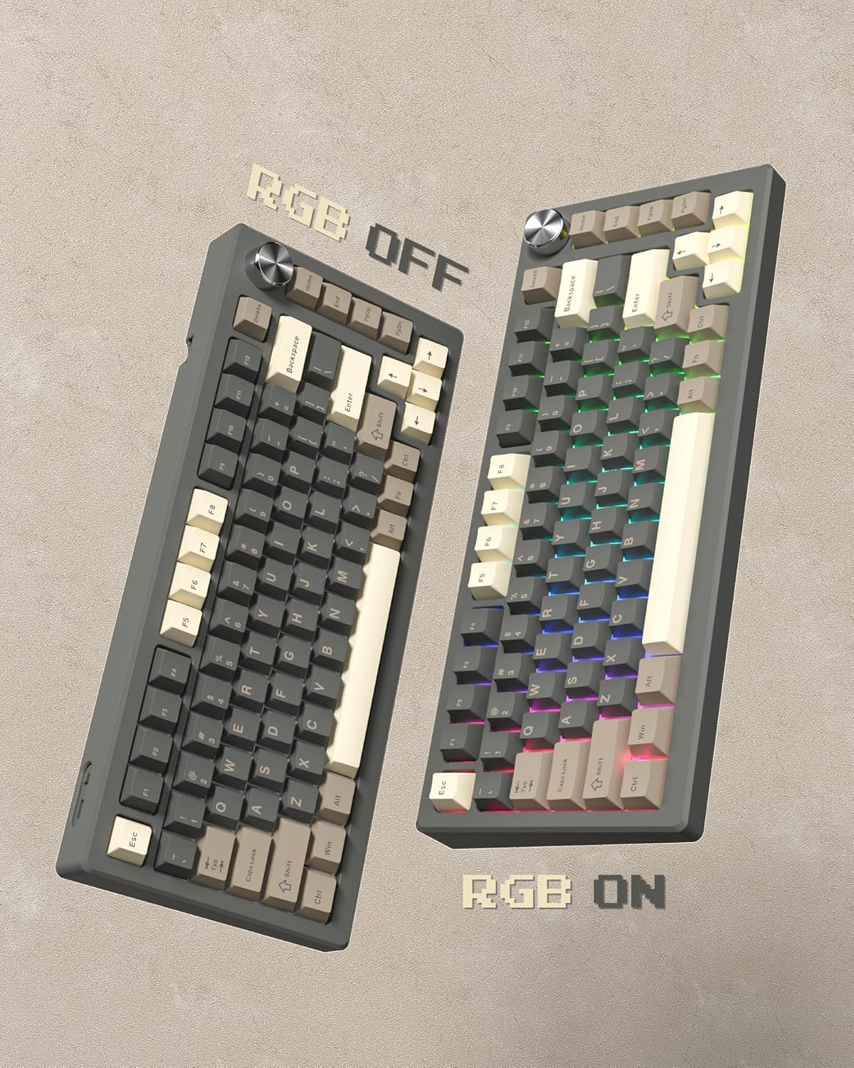 Keycaps 138 Double Shot, Cherry PBT Capuchons de Touches de Sublimation Colorant ANSI US 60 65 75 100% pour 61/64/68/84/87/100/104/108 Clavier mécanique de Jeu rétro, Marron/Gris
