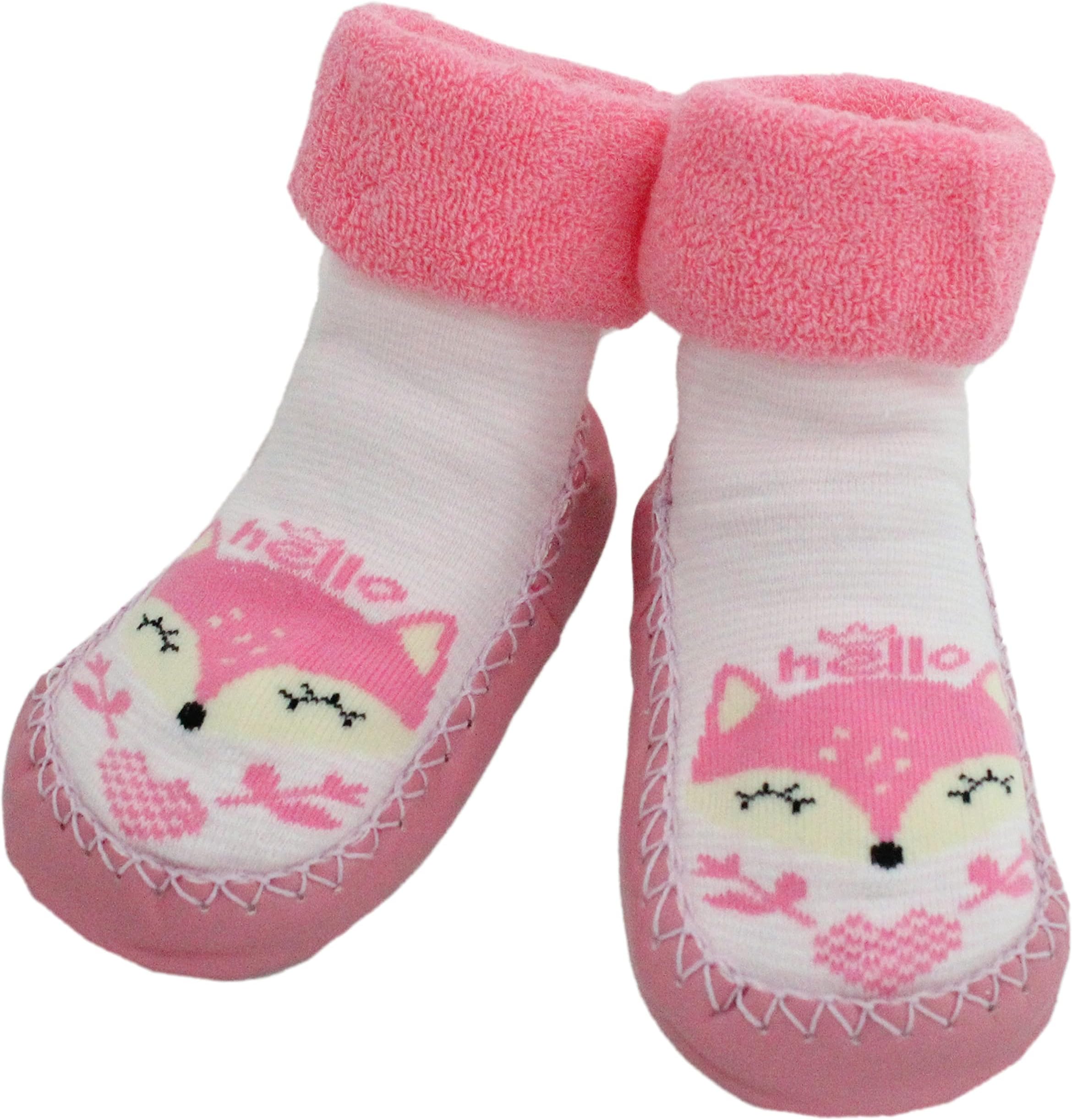 Colourful Baby WorldBaby Girls Winter Indoor Slipper Socks Anti-slip Pink Striped Fox 3-24 Months