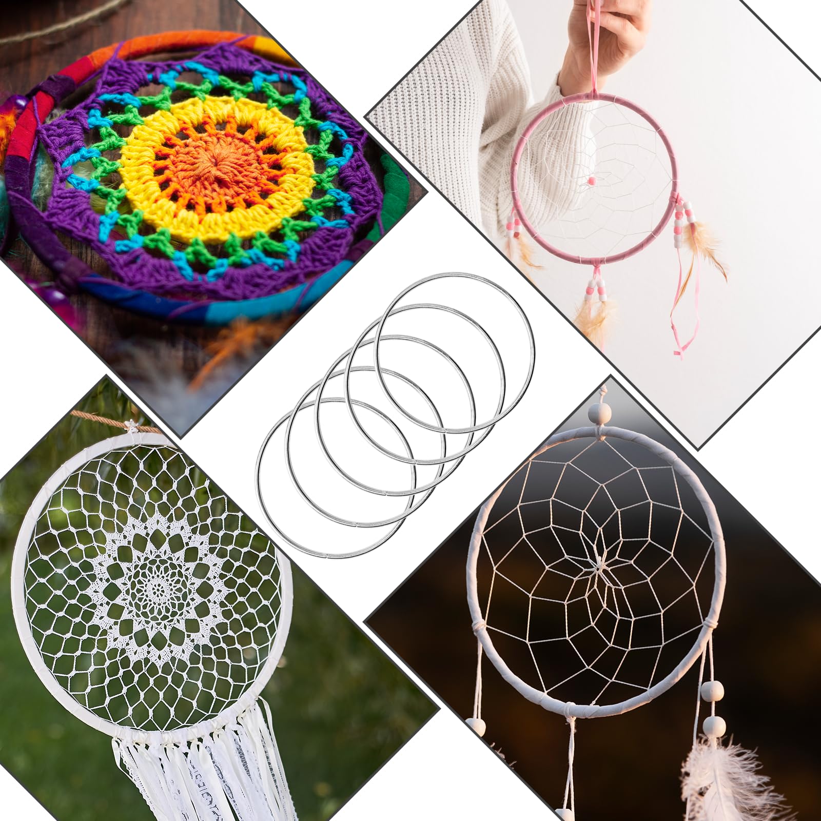 Lot De 10 Anneaux Métal Argenté 15 Cm - Anneaux Décoratifs Pour Bricolage, Attrape-Rêves, Macramé Et Couronnes
