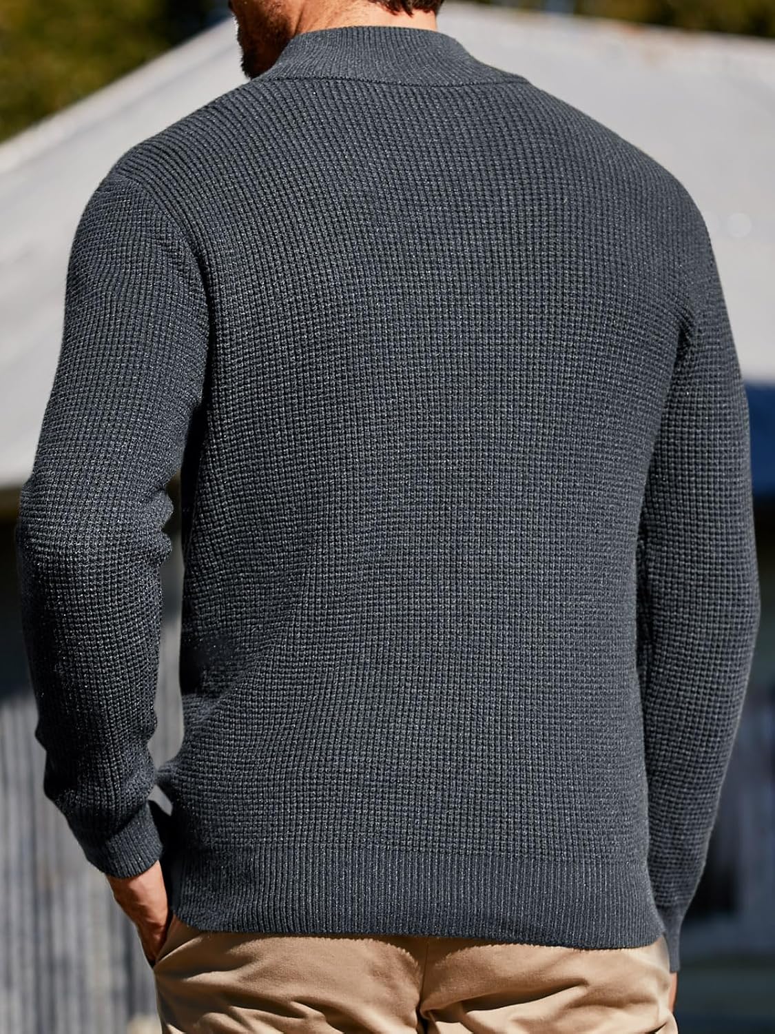 Runcati Mens Pullover Sweater Knitted Quarter Button Stand Collar Casual Thermal Henley Sweaters - Image 3