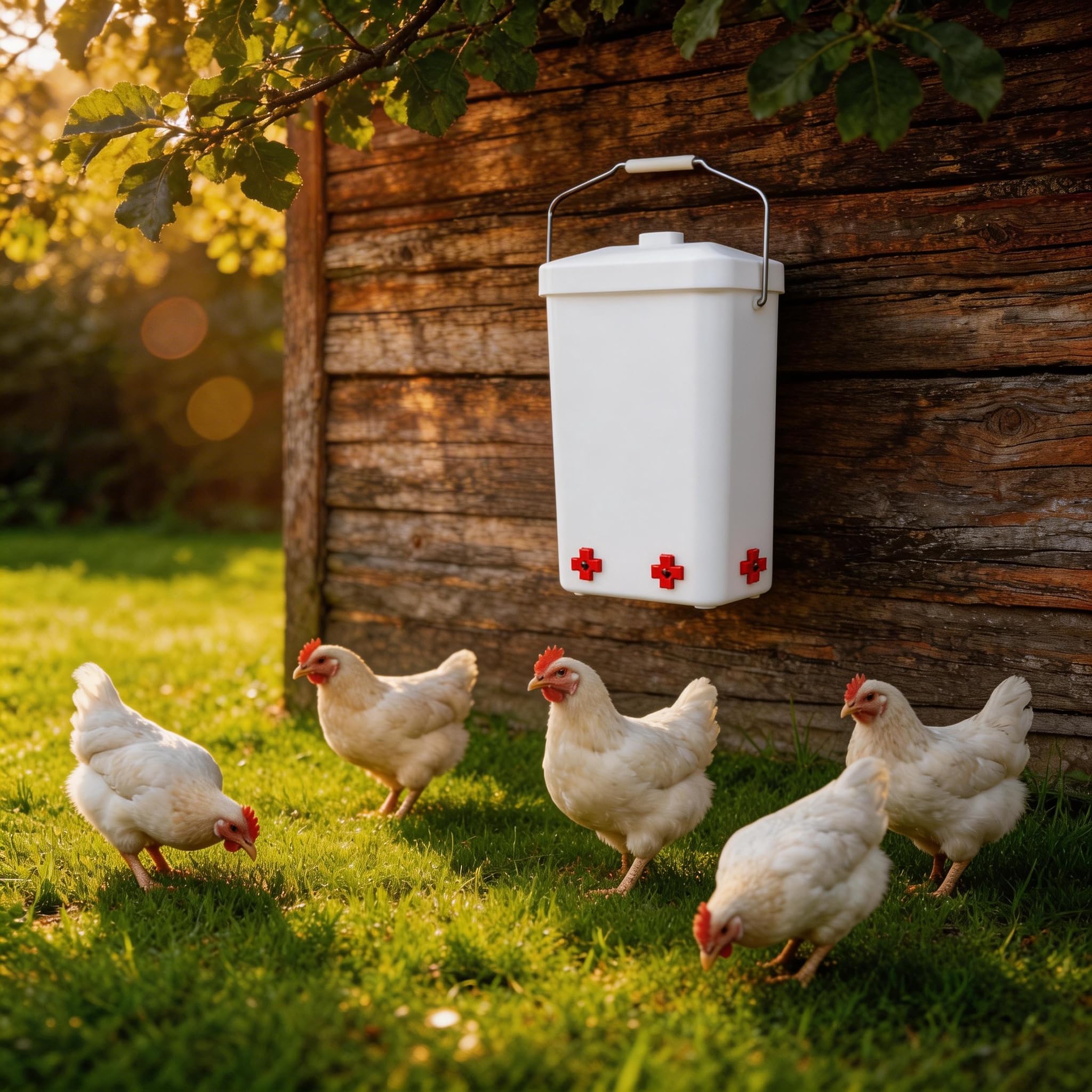 Bebedero para Gallinas con Asa Transportable, Bebederos para Gallinas de Plástico Resistente con Varias Salidas de Agua, Adecuado para Gallinas, Pavos y Aves Pequeñas en Granjas y Corrales Domésticos