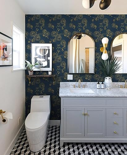 Miniatura 2 de Safiyya Papel tapiz de 78.7 x 17.3 pulgadas, papel de contacto negro y dorado, papel tapiz floral, autoadhesivo, extraíble, para cubrir dormitorios,