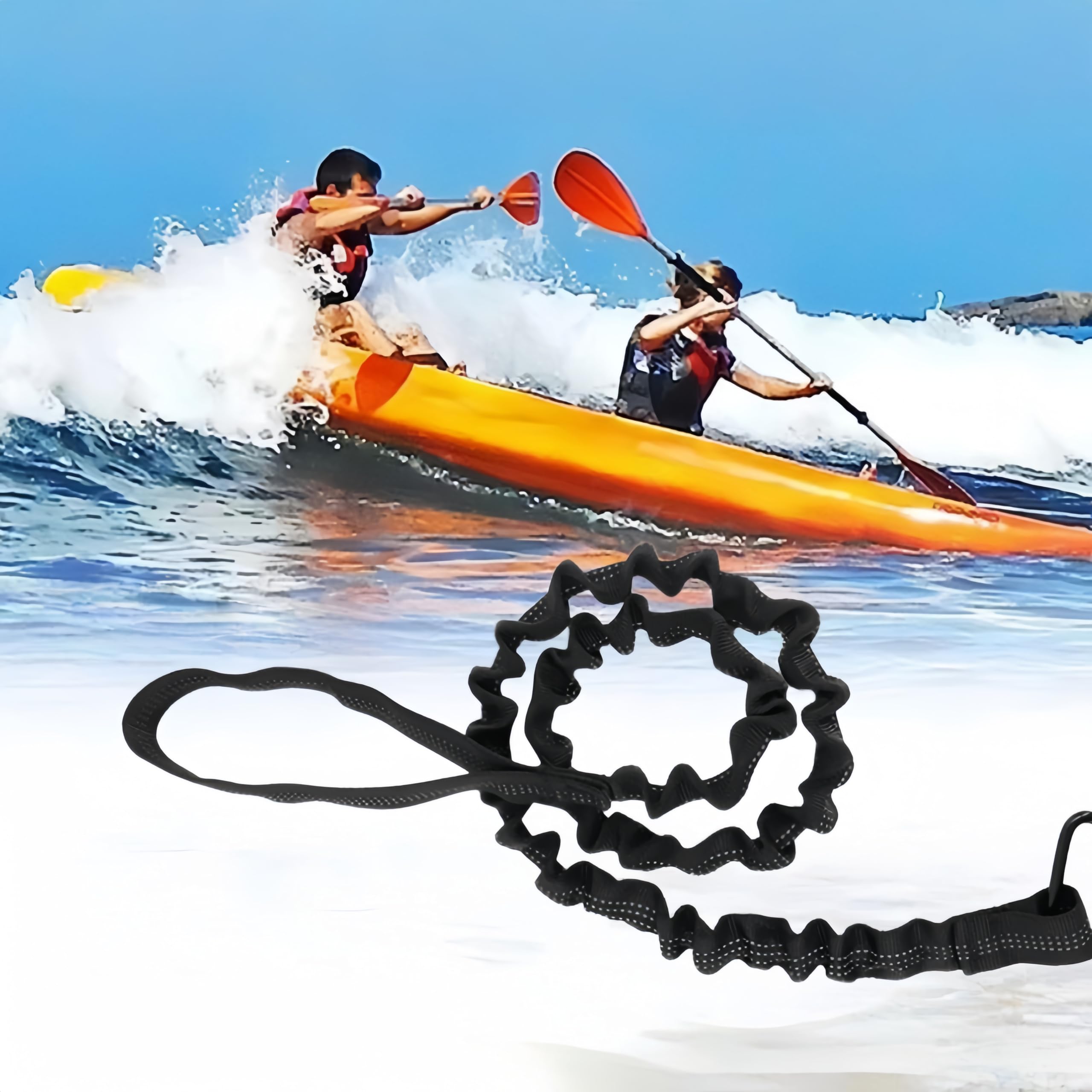 Guinzaglio di sicurezza per kayak 2 pezzi 1,5 m elastico con moschettone nero