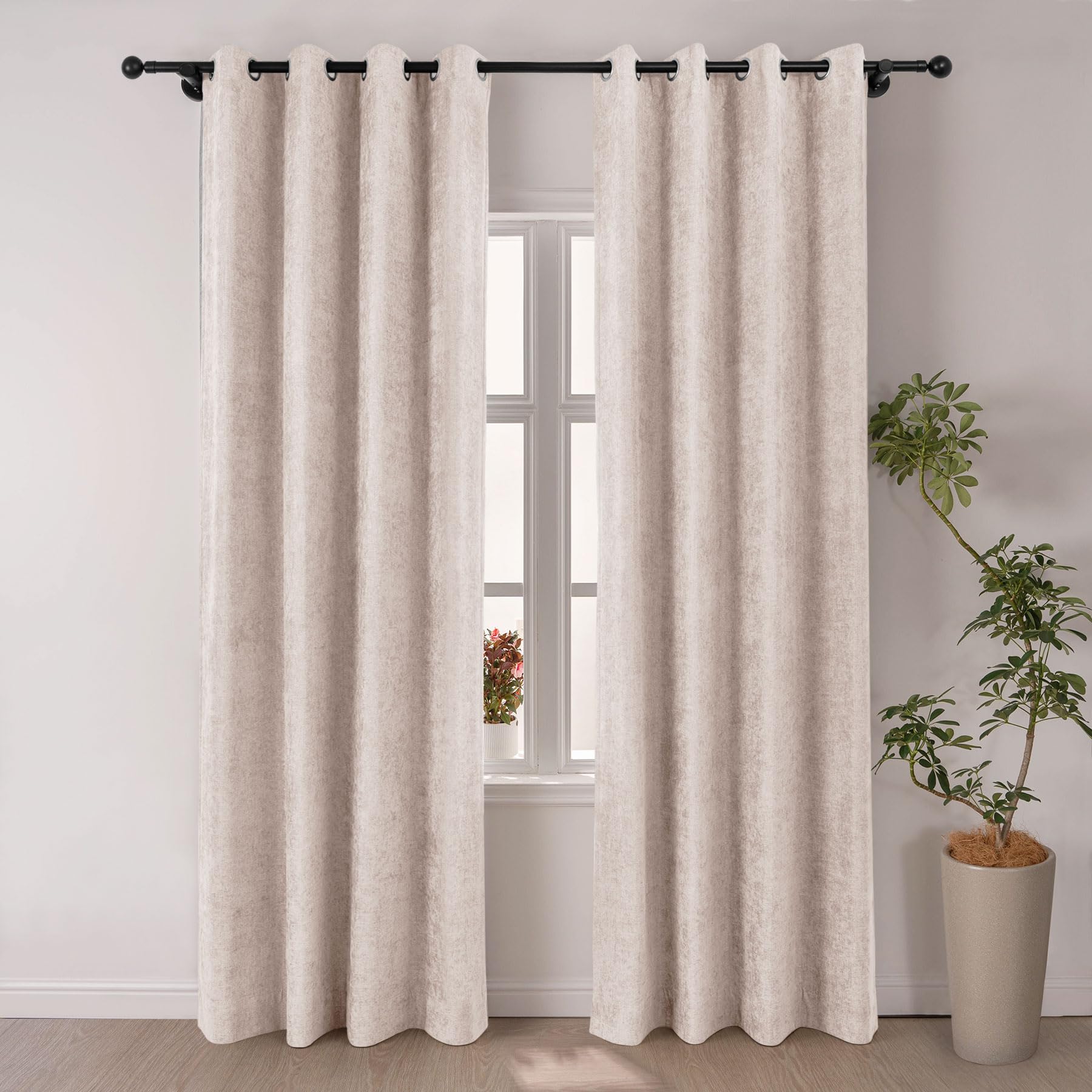 Macochico Full Blackout Chenille Curtains 102 Inches Length, Soft and Luxury Window Treatments for Bedroom Living Room Kids-Room, 84”Wx102”L Pink Lemonade Grommet Drapery with Tieback, 1 Panel