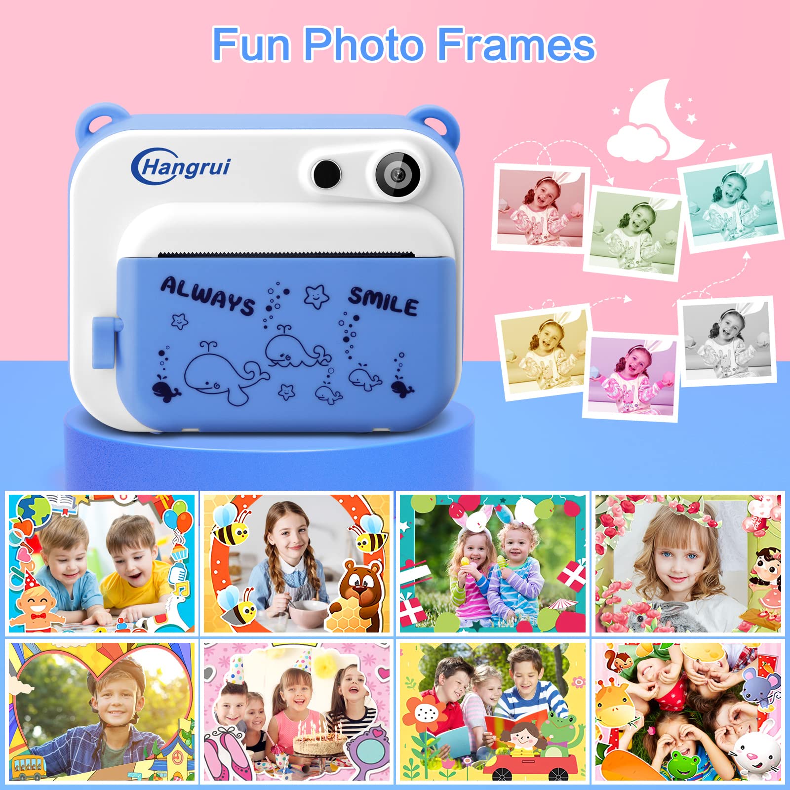 Hangrui Appareil Photo Instantané Enfant, 2.4 Écran Appareil Photo Enfant avec Carte 32G & Papier Photo, HD 1080P Vidéo Caméra Enfant,Noël Anniversaire Cadeau pour Filles Garçons 3-10 Ans (Vert