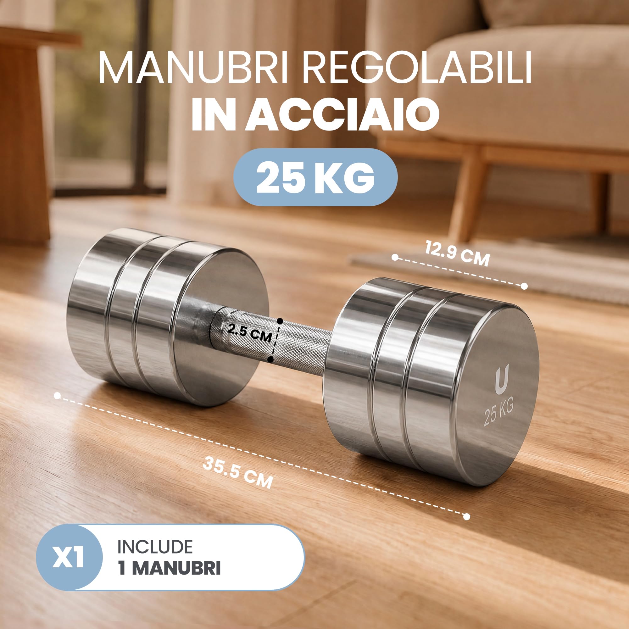 unycos - Manubri Regolabili in Acciaio Cromato, Pesi Compatti con Impugnatura Antiscivolo, Set Fitness per Allenamento di Forza, Muscolazione e Palestra in Casa (Titan Transformer)