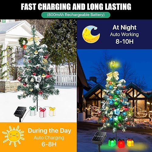 Miniatura 4 de Kordain Mini luz solar para árbol de Navidad, decoración al aire libre, luces solares de árbol de 30 pulgadas con 30 LED, 8 modos intermitentes,