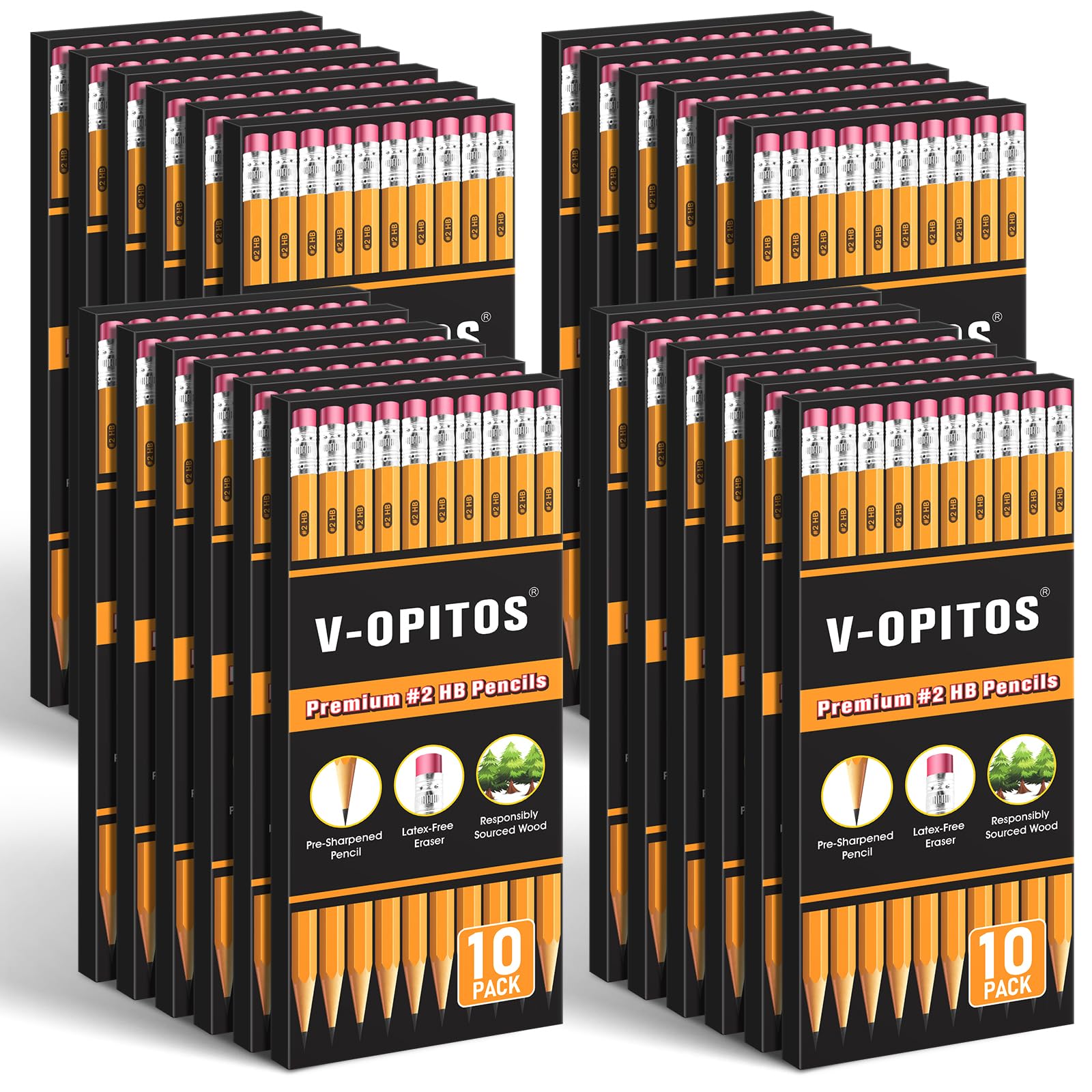 V-Opitos Matite HB con involucro in legno, confezione da 240 matite pre-temperate, con gomme superiori, per insegnanti, scrittura, disegno e schizzi