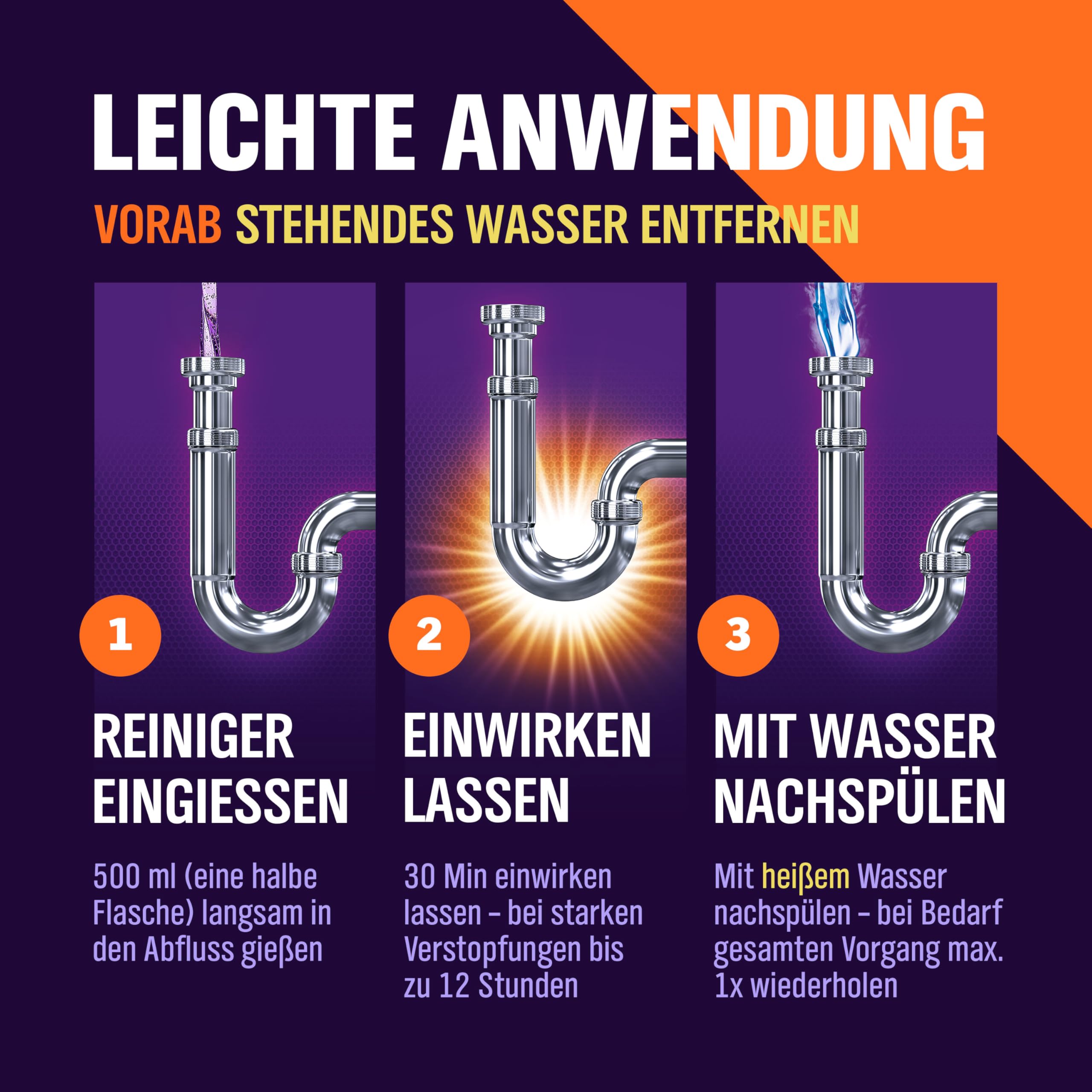 WoldoClean Rohrreiniger und Abflussreiniger Gel 8x 1000ml | 8 Liter extrem stark, gegen Haare & Fett, Dusche, Waschbecken, Bad & Küche