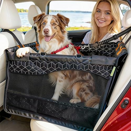 Asiento de coche para perros grandes y medianos Extensor de asiento trasero impermeable para perros con parte inferior dura Varillas de bloqueo
