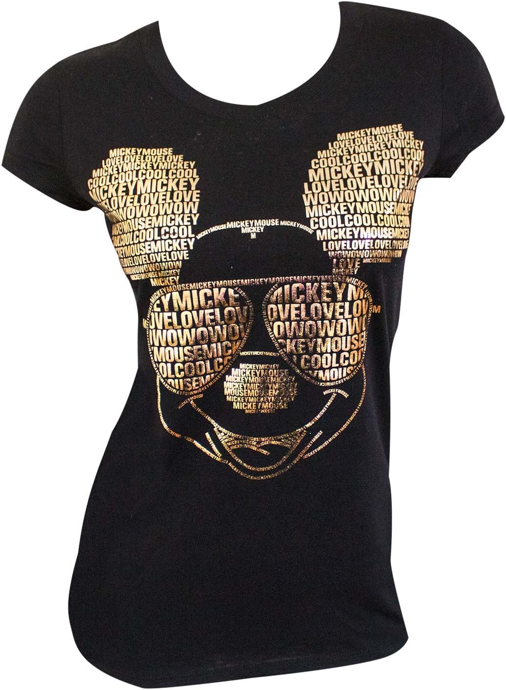 Jerry LeighDisney Mickey Mouse Adult Text with Glasses Womens Fashion Junior Cut Fashion T