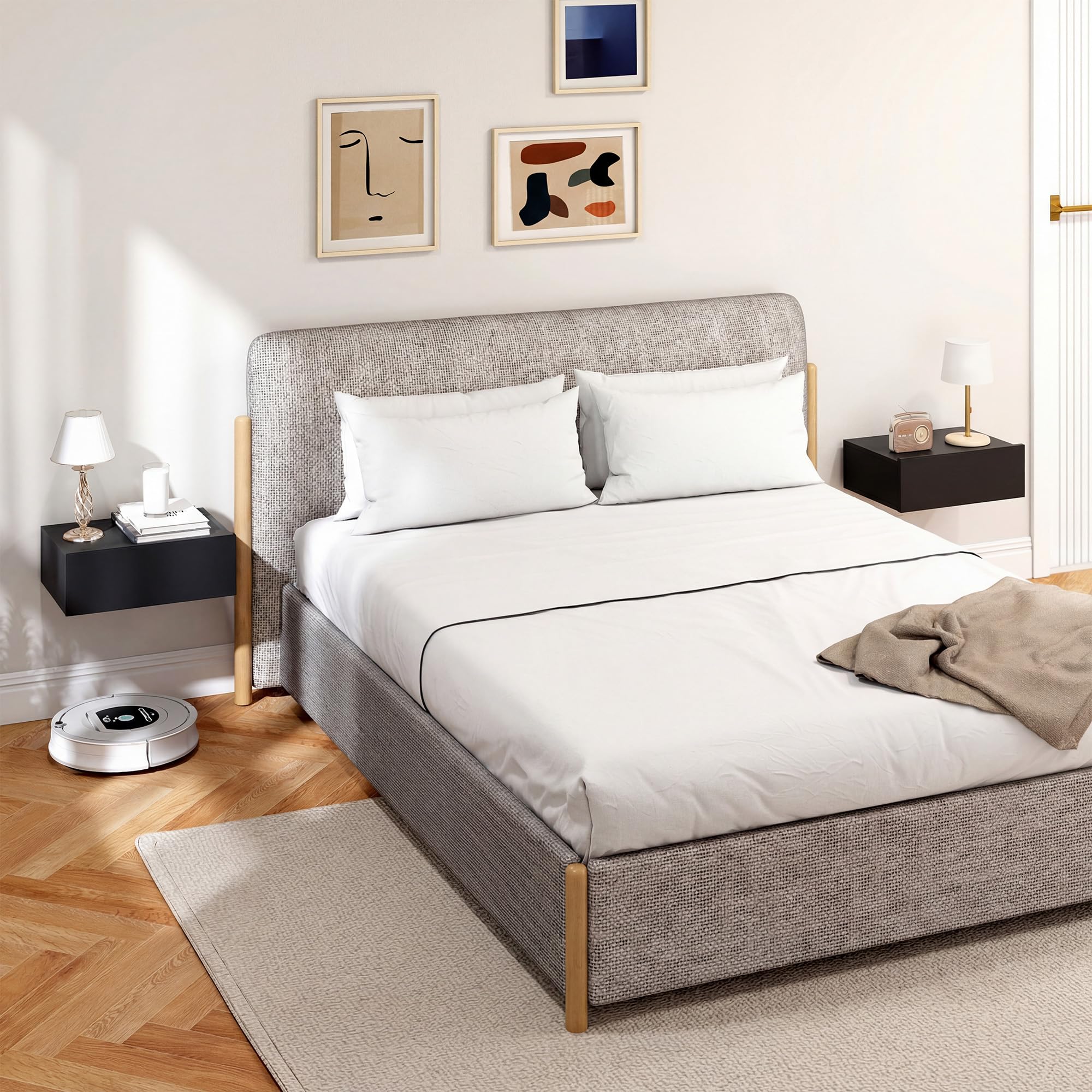 HOMCOM Set di 2 Comodini Camera da Letto Sospesi con Cassetto, Coppia di Comodini Moderno in Legno, Tavolini per Divano, Soggiorno, Salotto e Camera, 40x30x15 cm, Nero